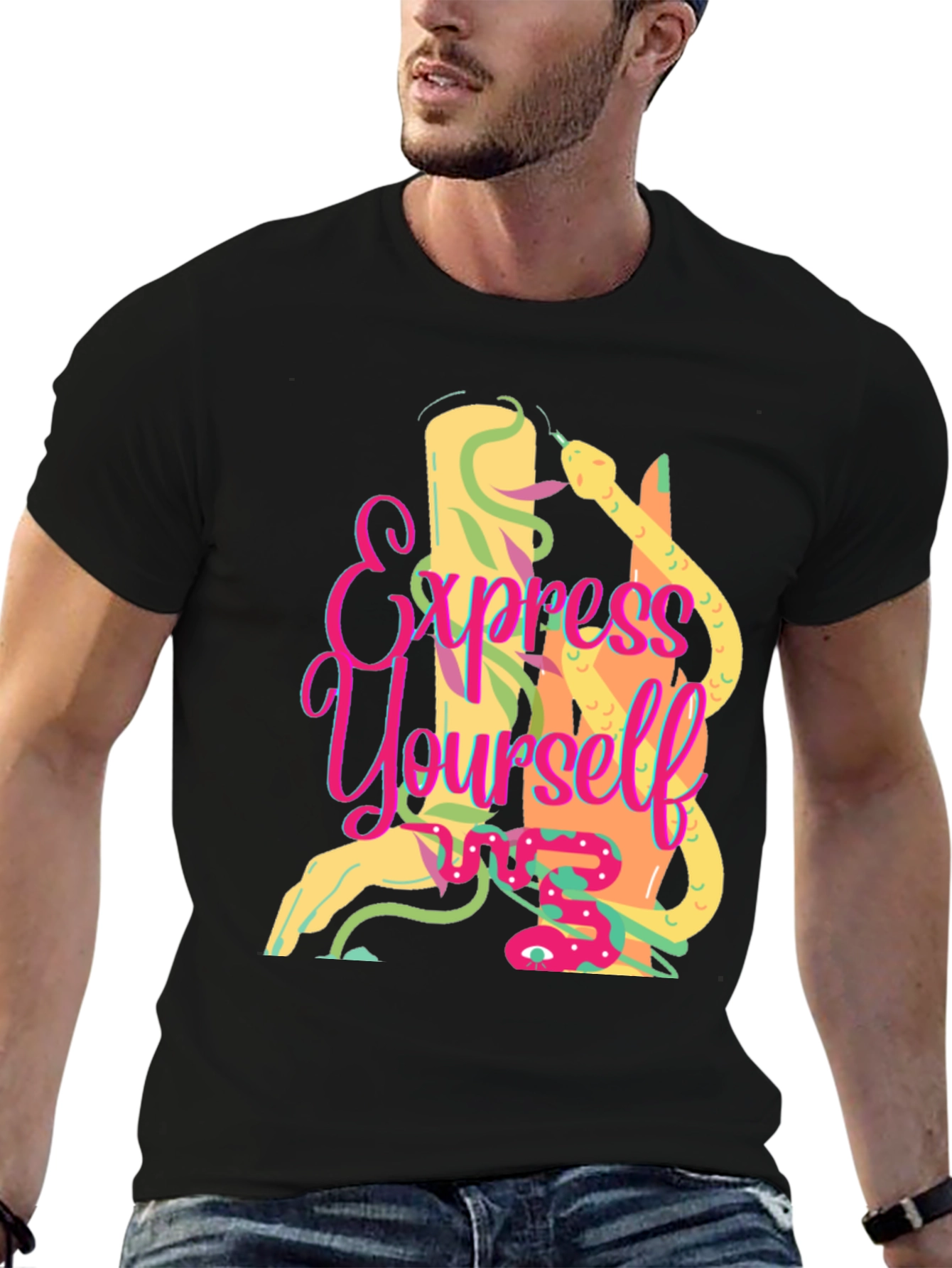Express Yourself Graphic Tee - Black Cotton T-Shirt