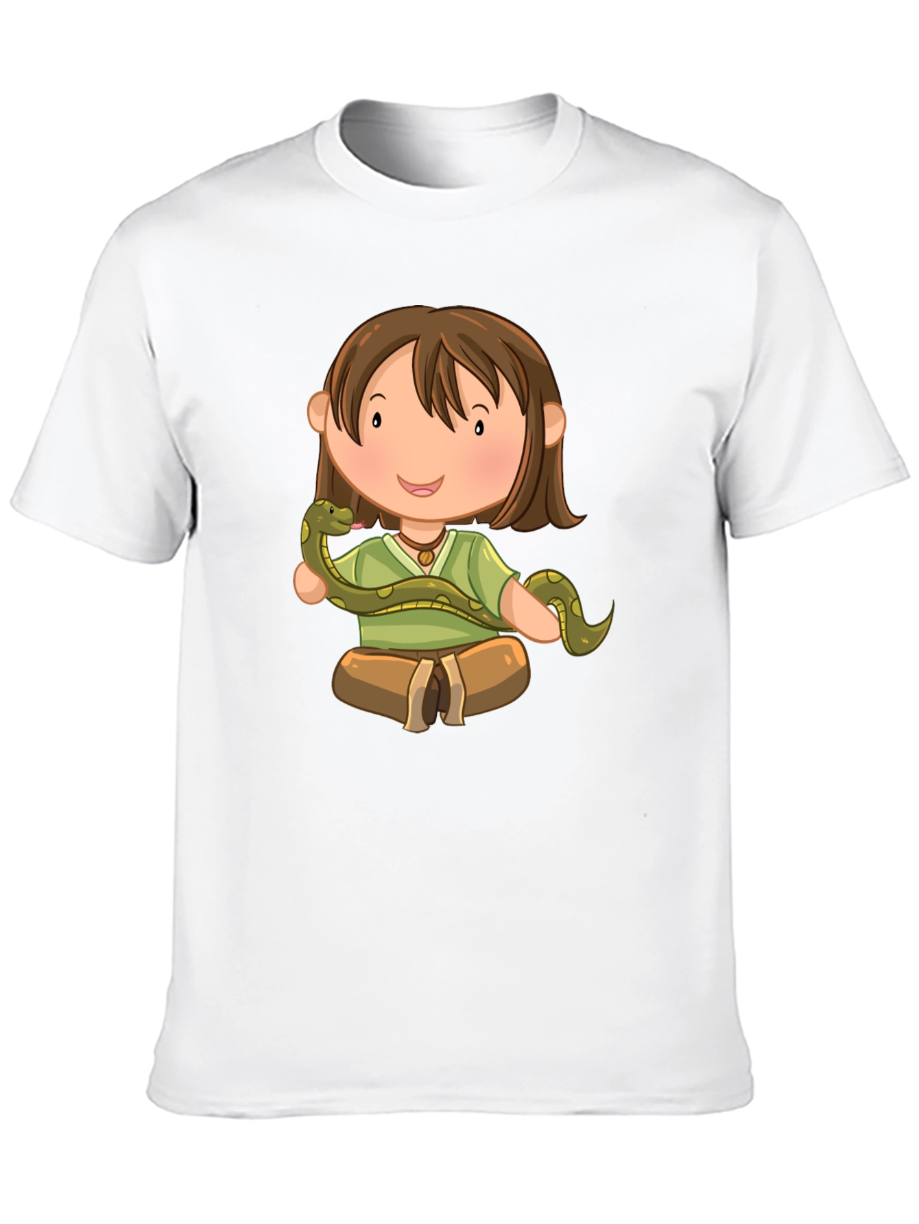 Cartoon Girl with Snake Black T-Shirt
