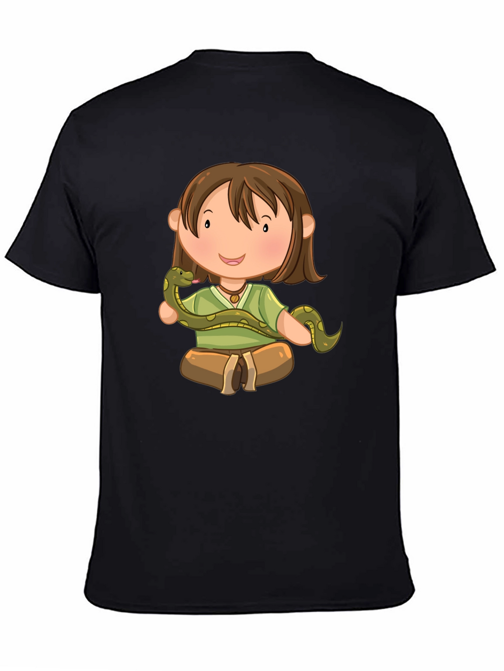 Cartoon Girl with Snake Black T-Shirt