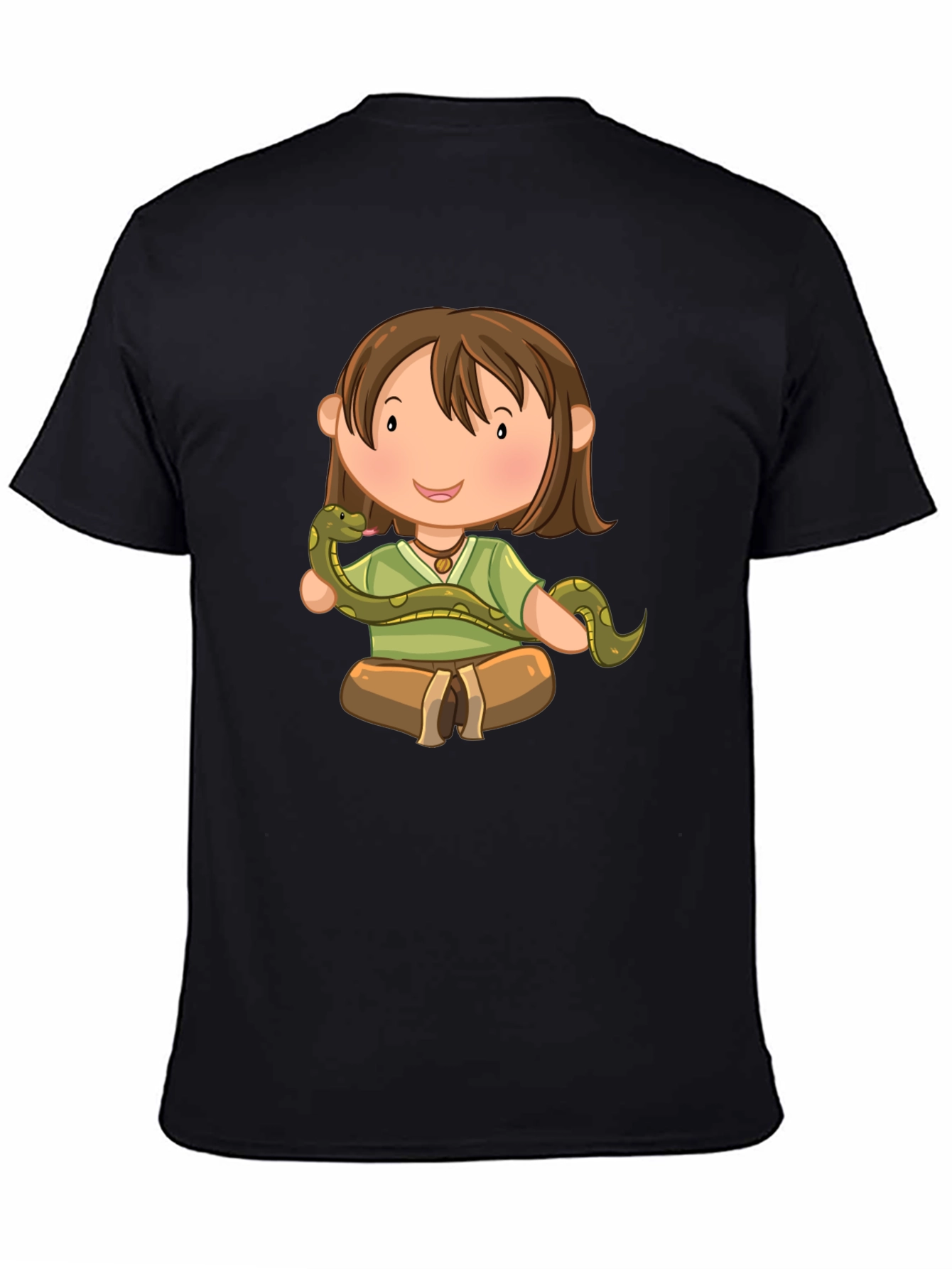 Cartoon Girl with Snake Black T-Shirt