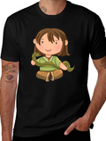 Cartoon Girl with Snake Black T-Shirt