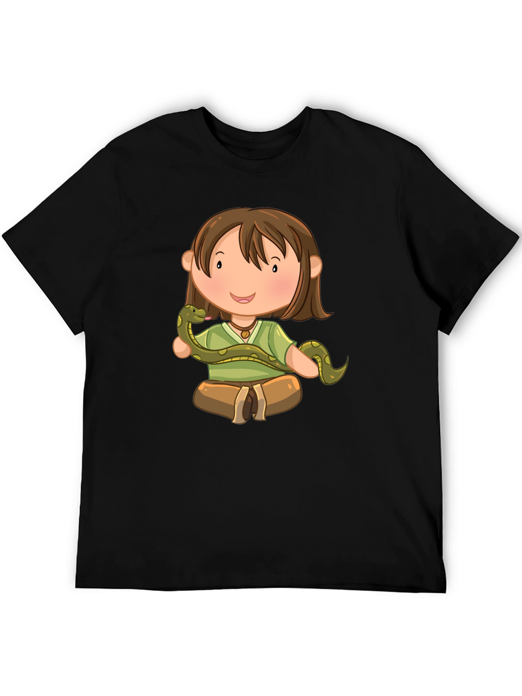 Cartoon Girl with Snake Black T-Shirt
