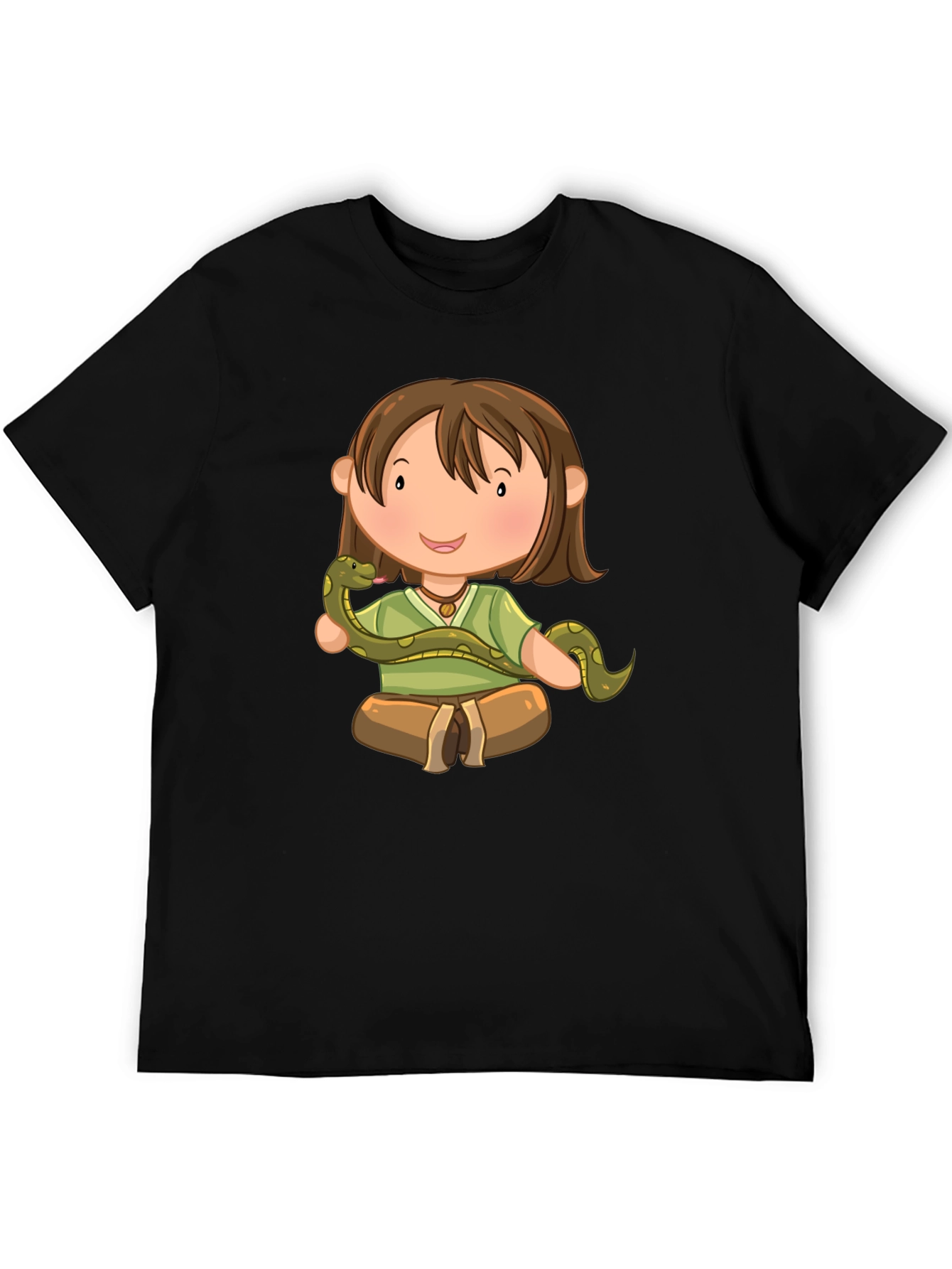 Cartoon Girl with Snake Black T-Shirt
