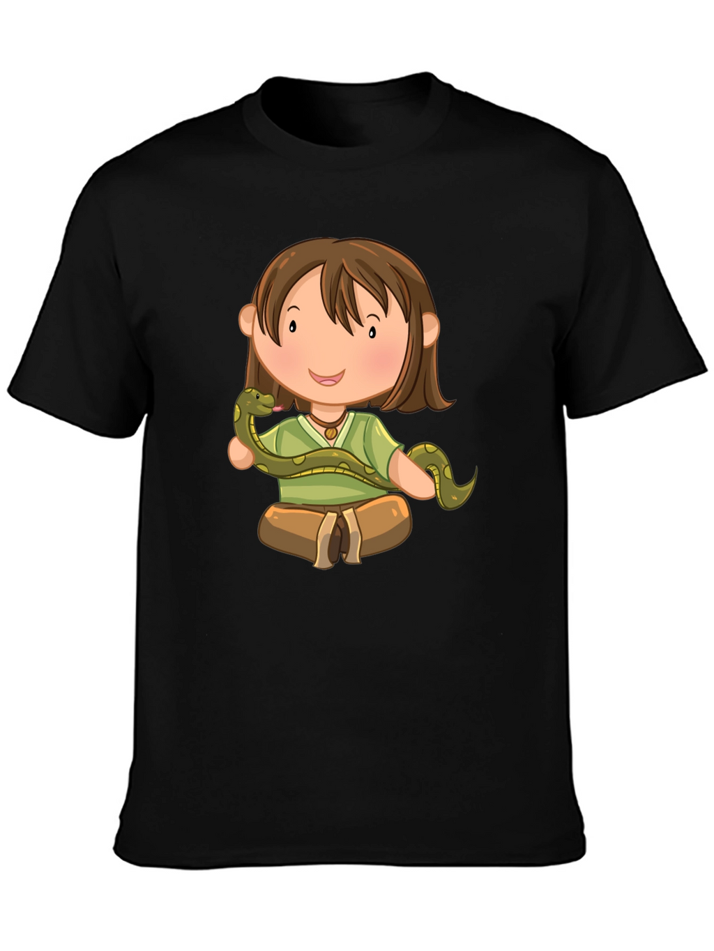 Cartoon Girl with Snake Black T-Shirt