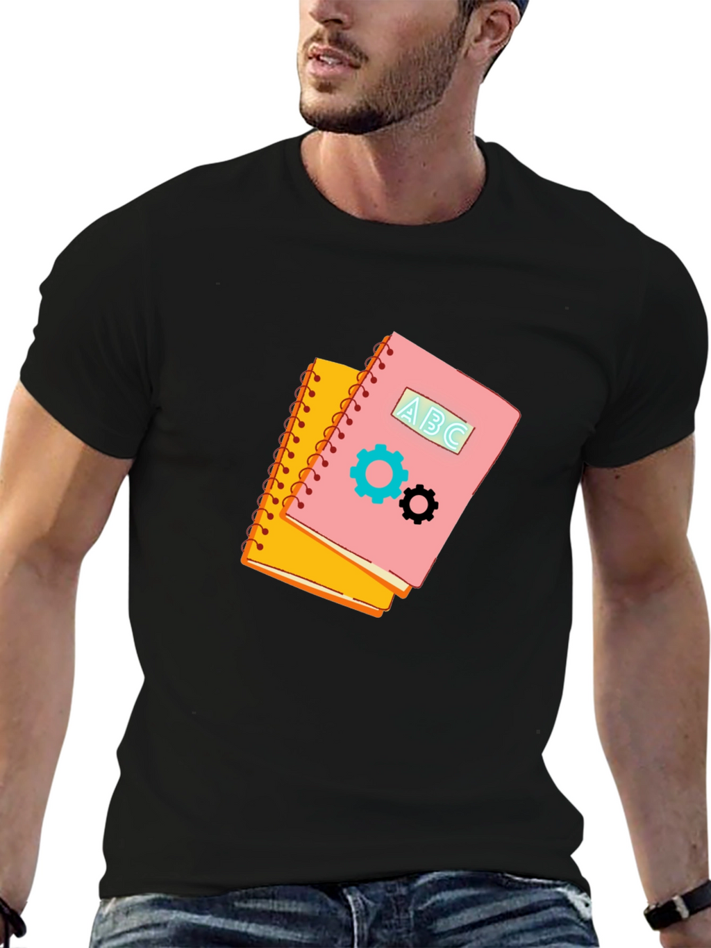 Notebook Gears Graphic Black Tee - Stylish & Unique