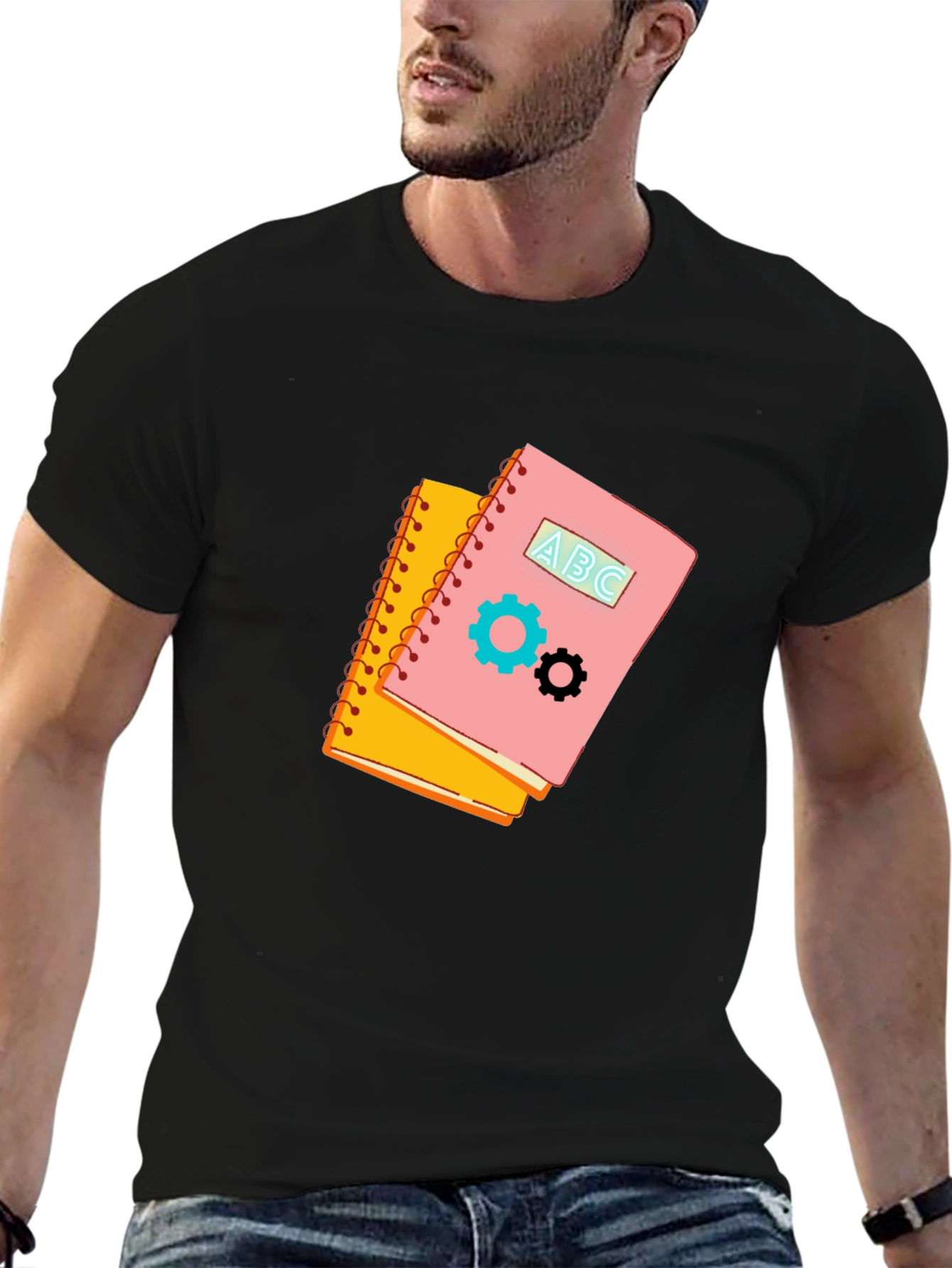 Notebook Gears Graphic Black Tee - Stylish & Unique