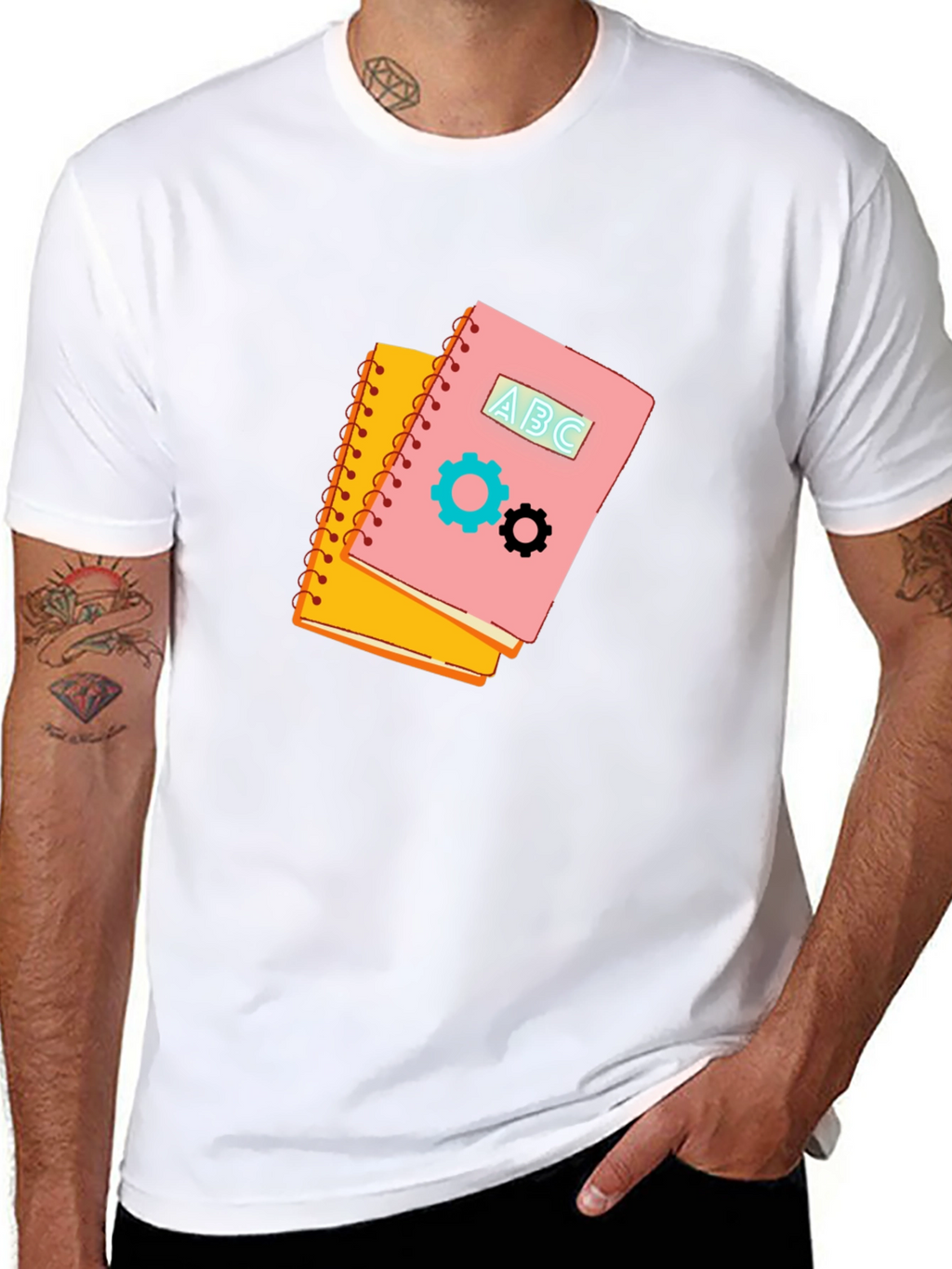 Notebook Gears Graphic Black Tee - Stylish & Unique