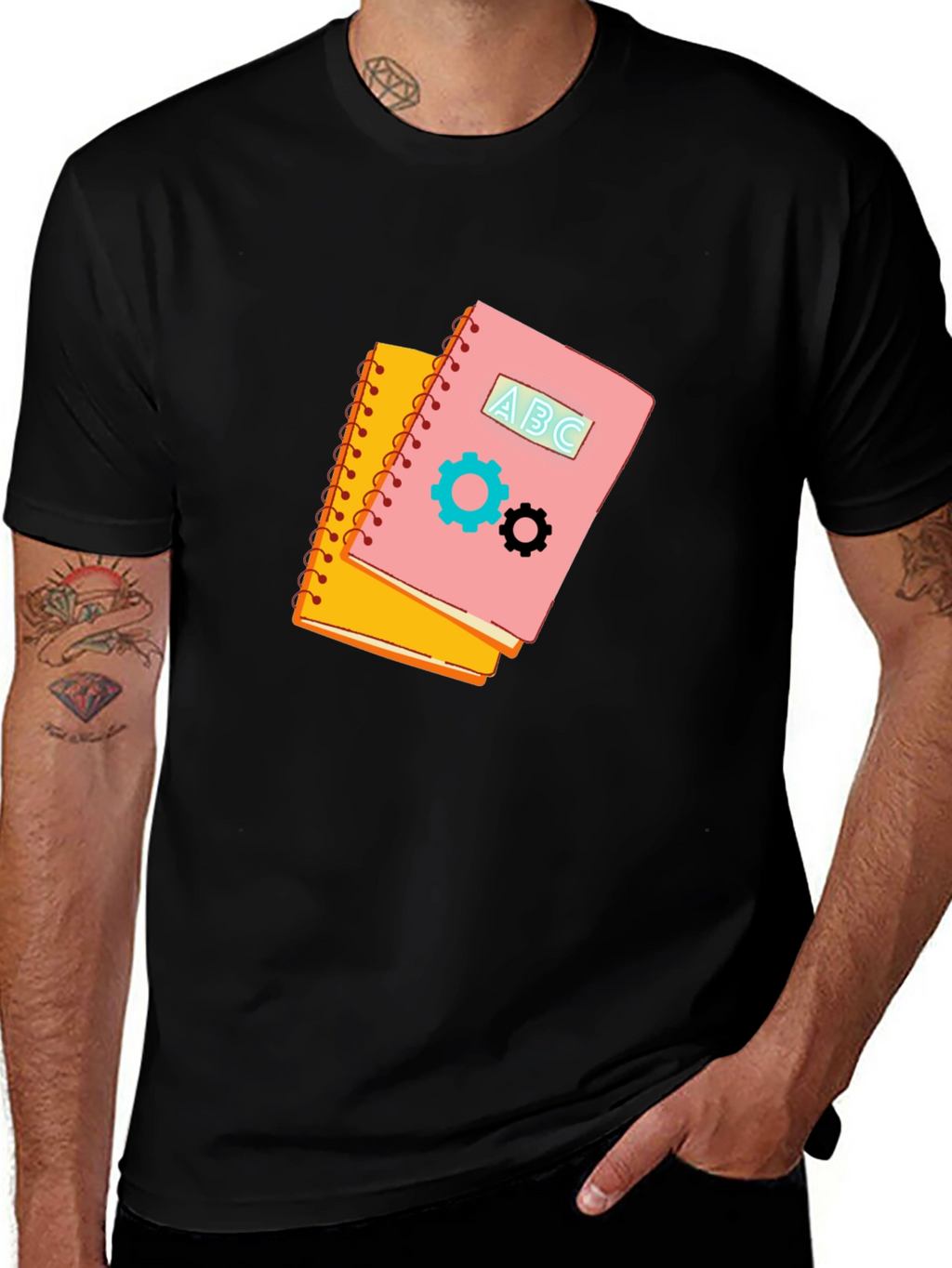 Notebook Gears Graphic Black Tee - Stylish & Unique