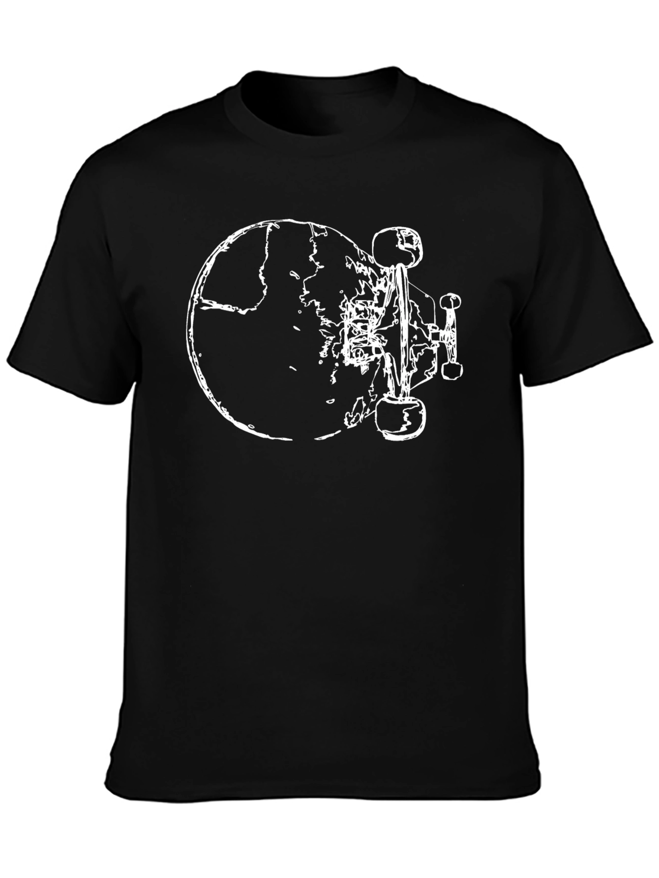 Skateboard Earth Graphic Tee - Black Cotton Casual Shirt