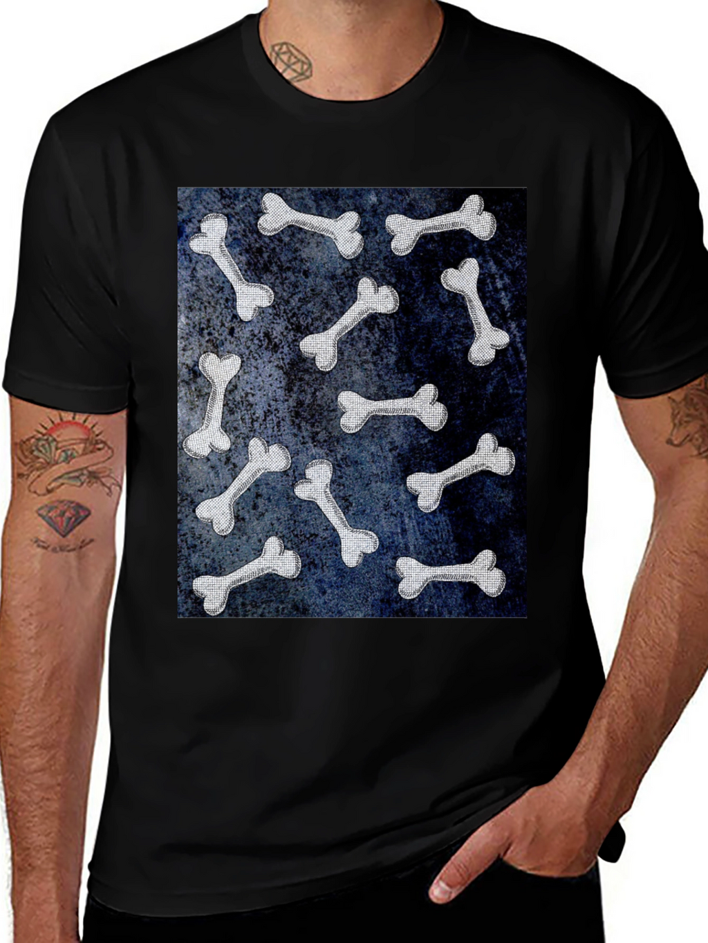 Bone Pattern Black T-Shirt
