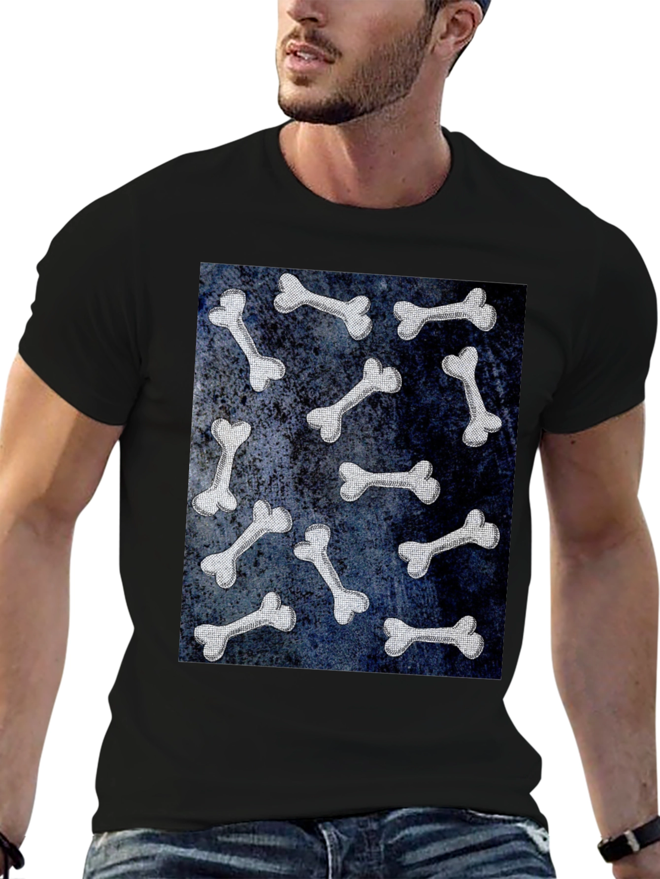 Bone Pattern Black T-Shirt