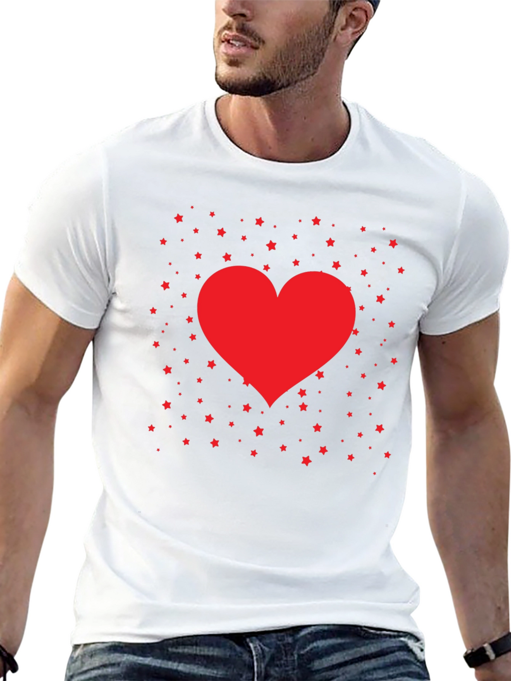 Heart and Stars Graphic Tee - Black Cotton Blend