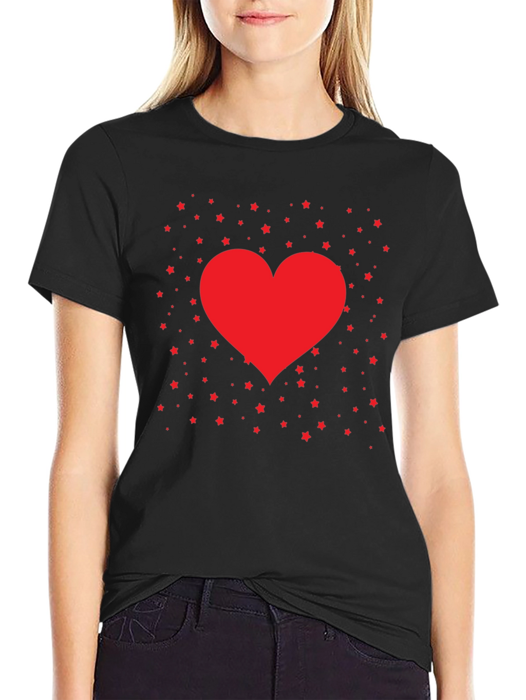 Heart and Stars Graphic Tee - Black Cotton Blend