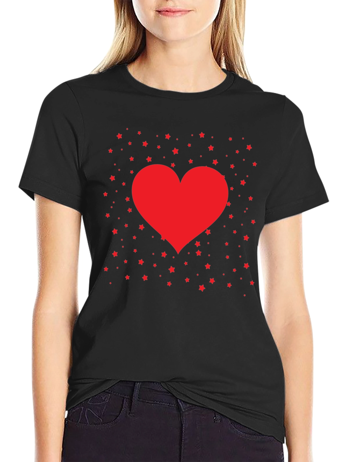 Heart and Stars Graphic Tee - Black Cotton Blend