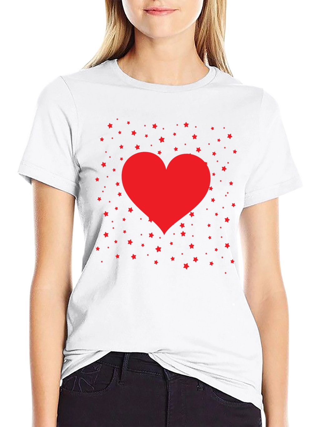 Heart and Stars Graphic Tee - Black Cotton Blend