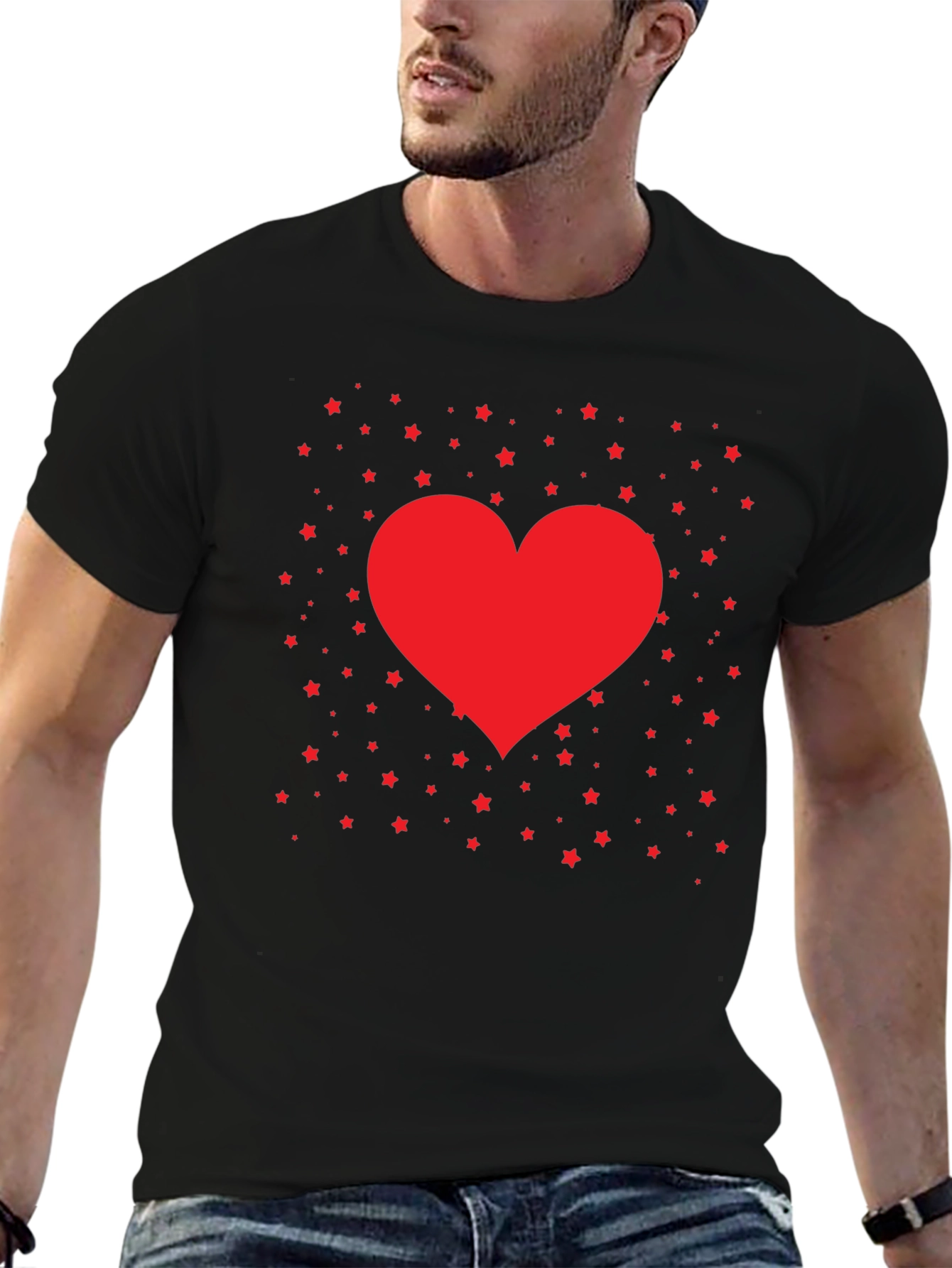 Heart and Stars Graphic Tee - Black Cotton Blend