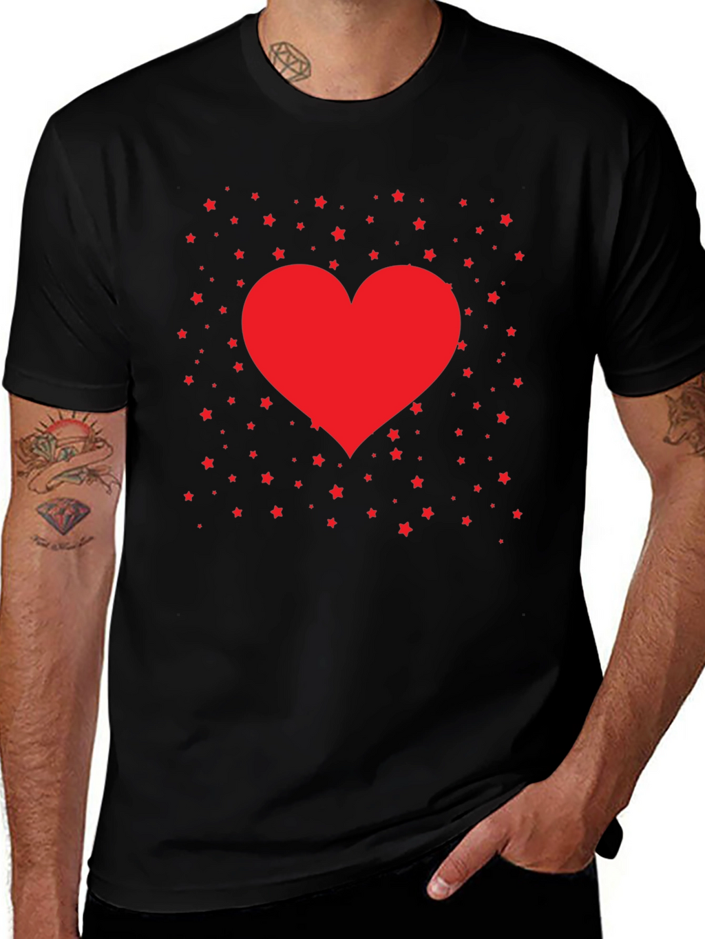 Heart and Stars Graphic Tee - Black Cotton Blend