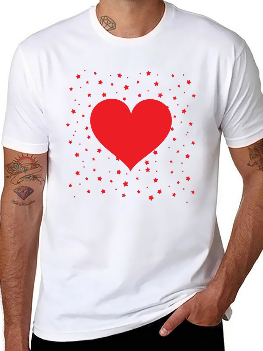 Heart and Stars Graphic Tee - Black Cotton Blend