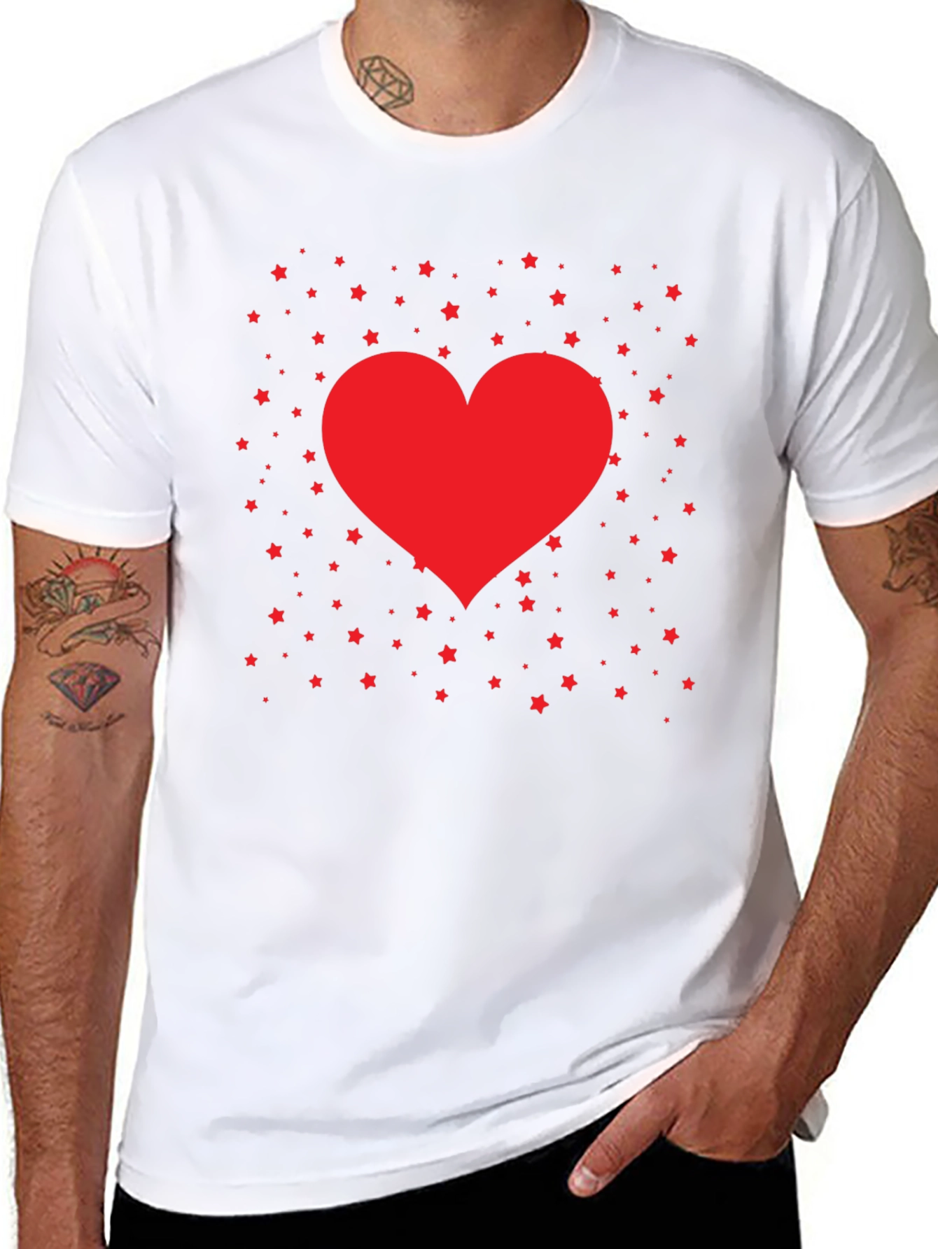 Heart and Stars Graphic Tee - Black Cotton Blend
