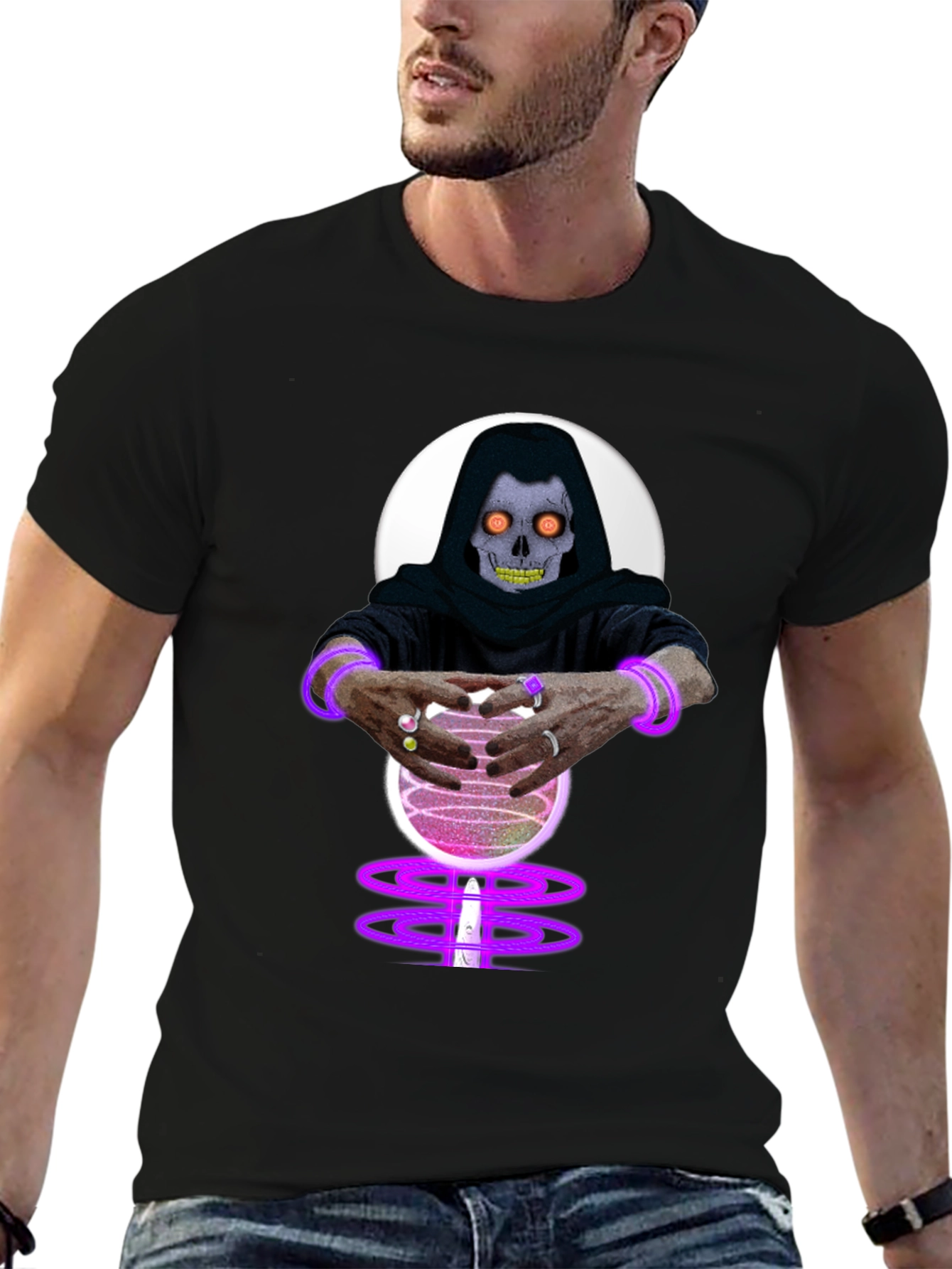 Mystic Skull Crystal Ball Black T-Shirt
