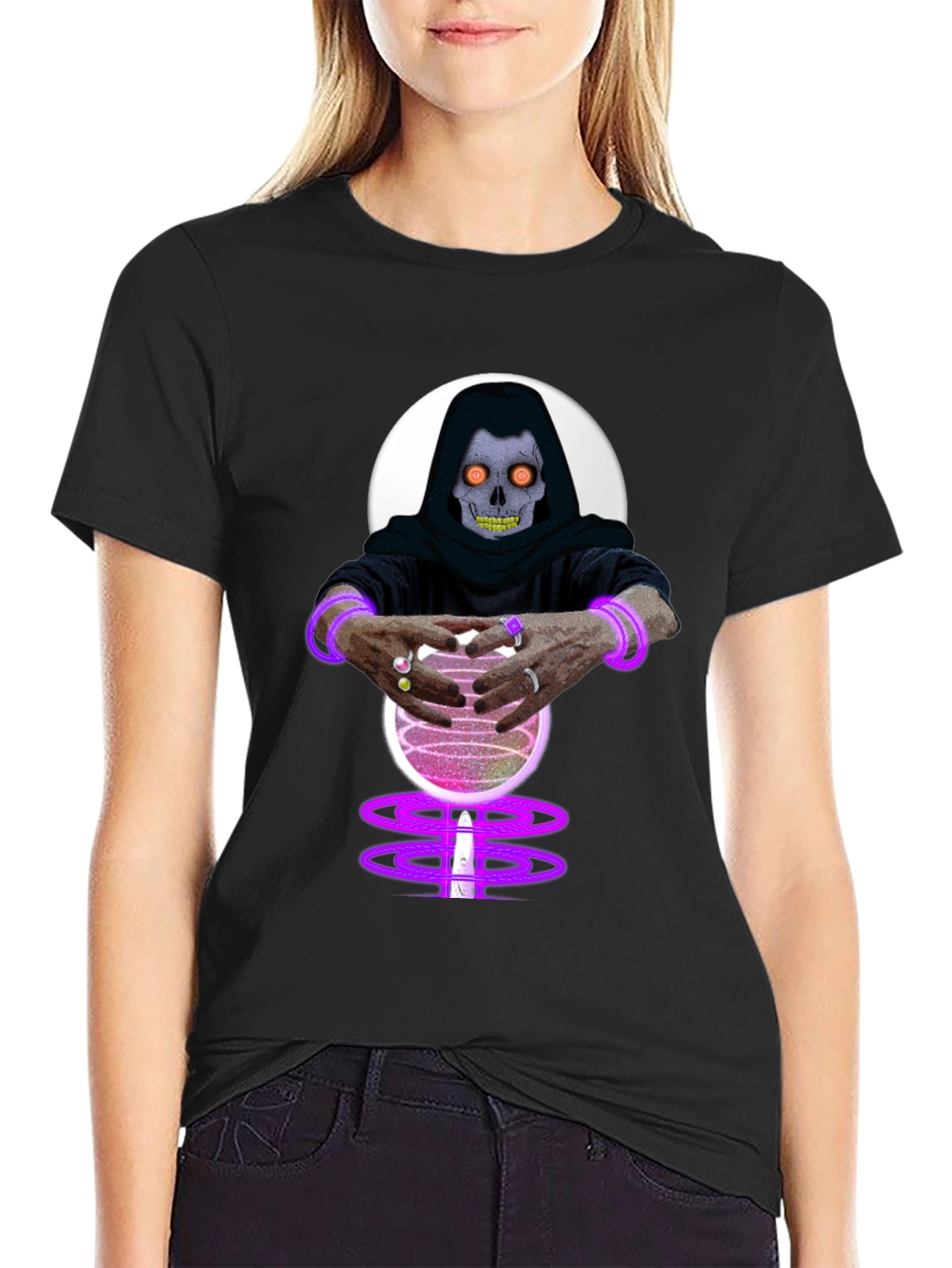 Mystic Skull Crystal Ball Black T-Shirt