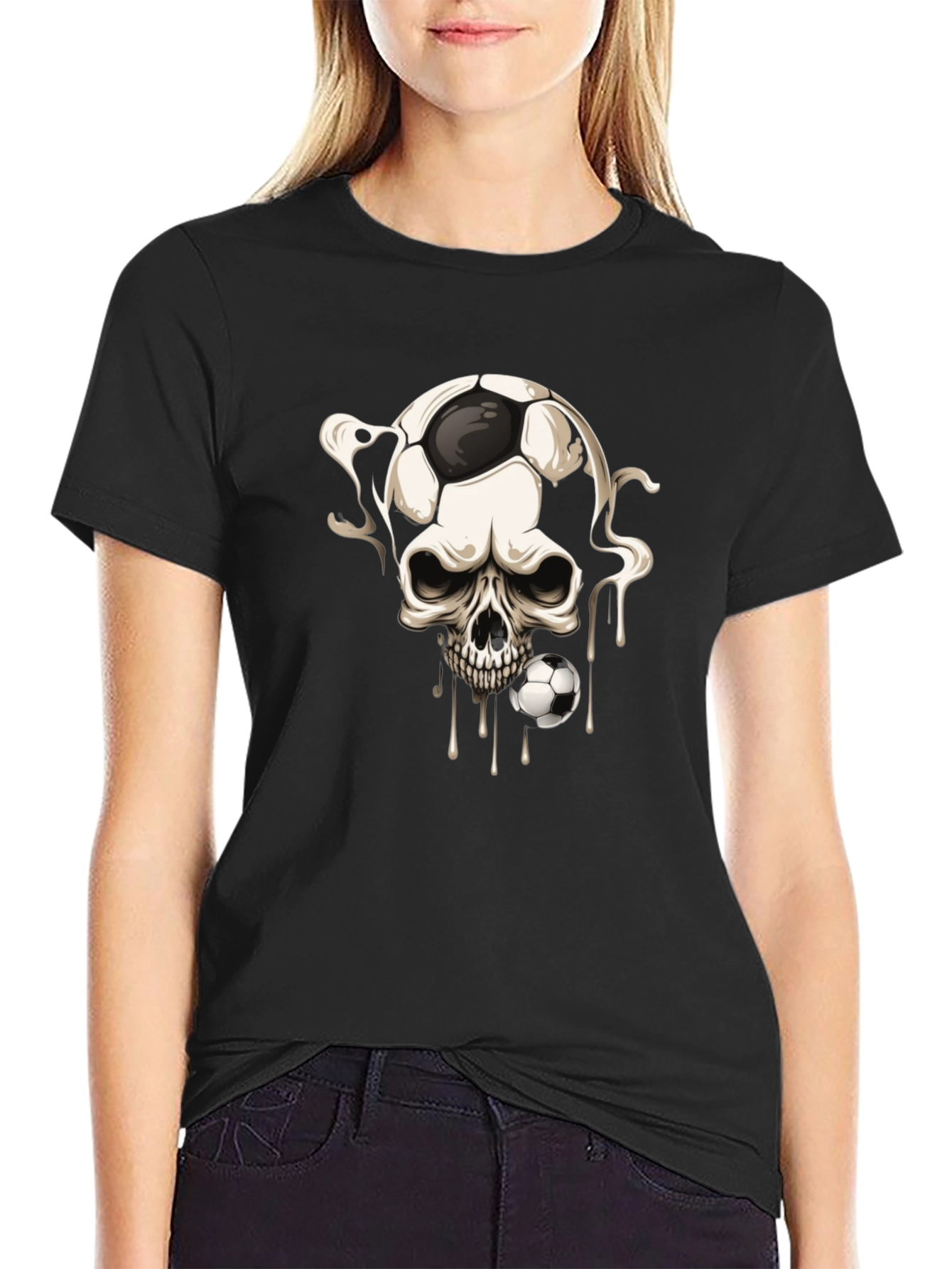 Skull Football Graphic Tee - Black