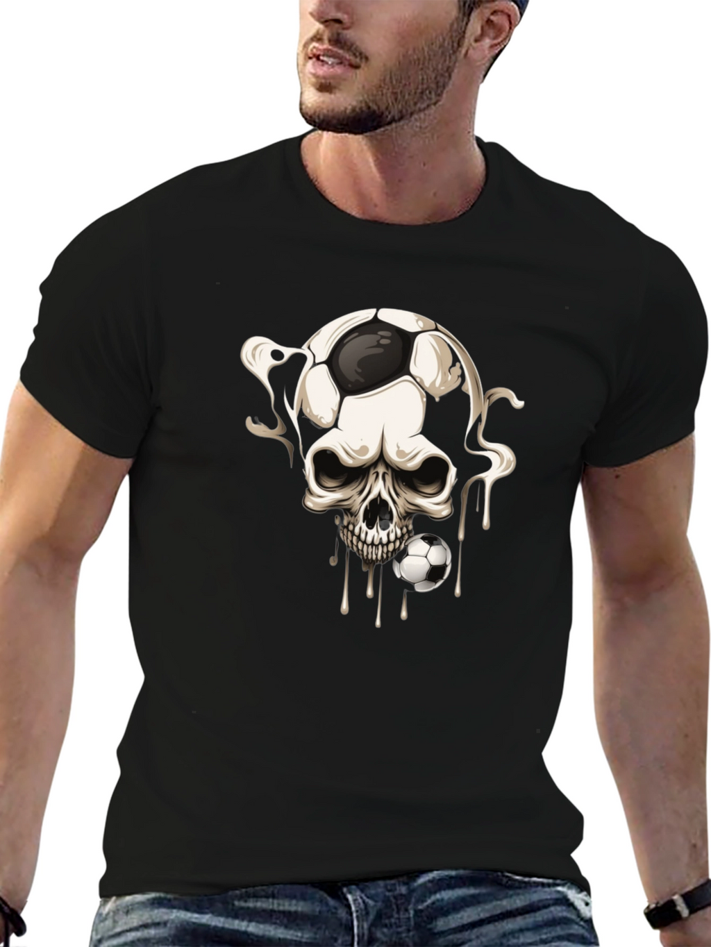 Skull Football Graphic Tee - Black
