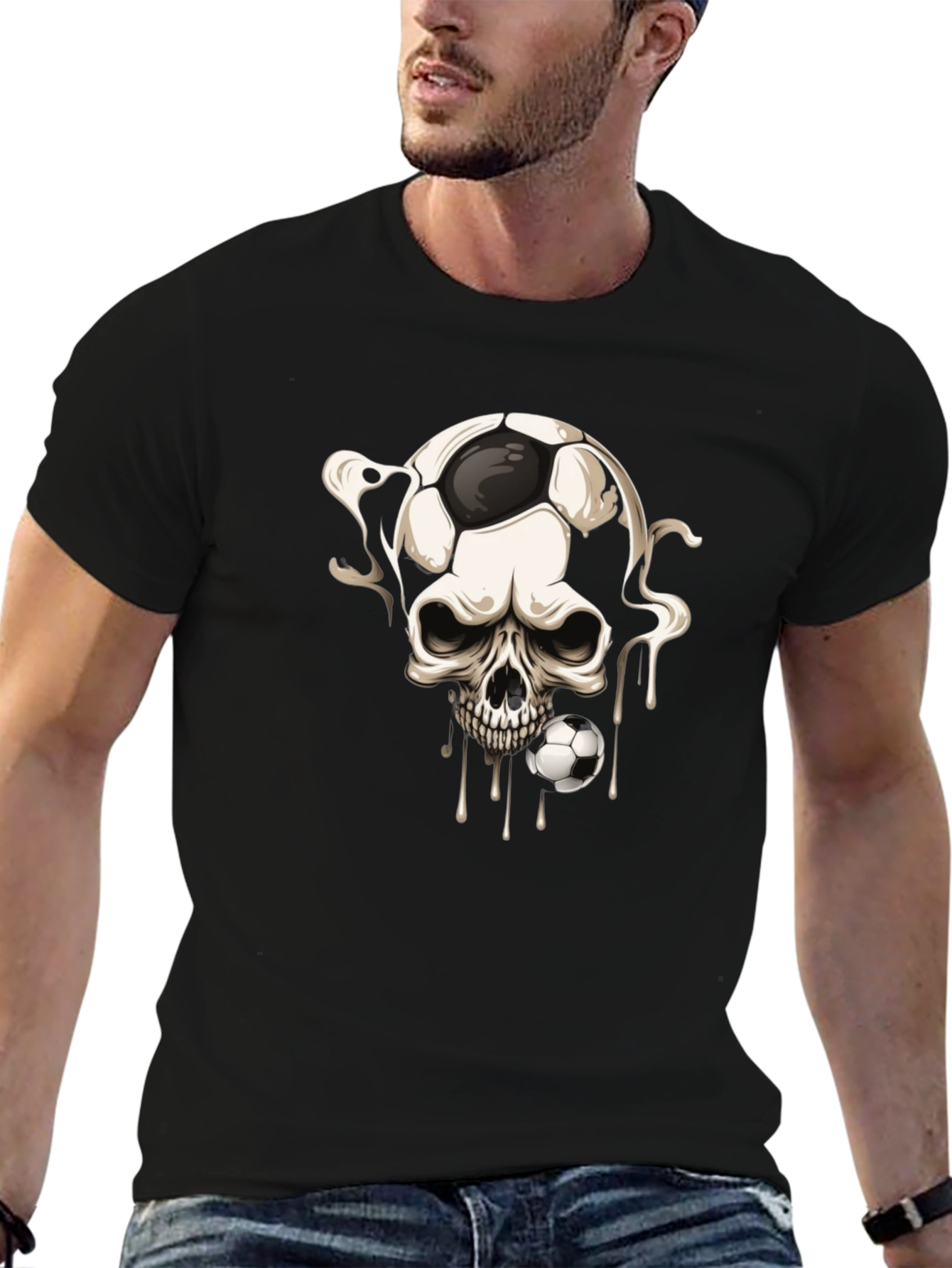 Skull Football Graphic Tee - Black