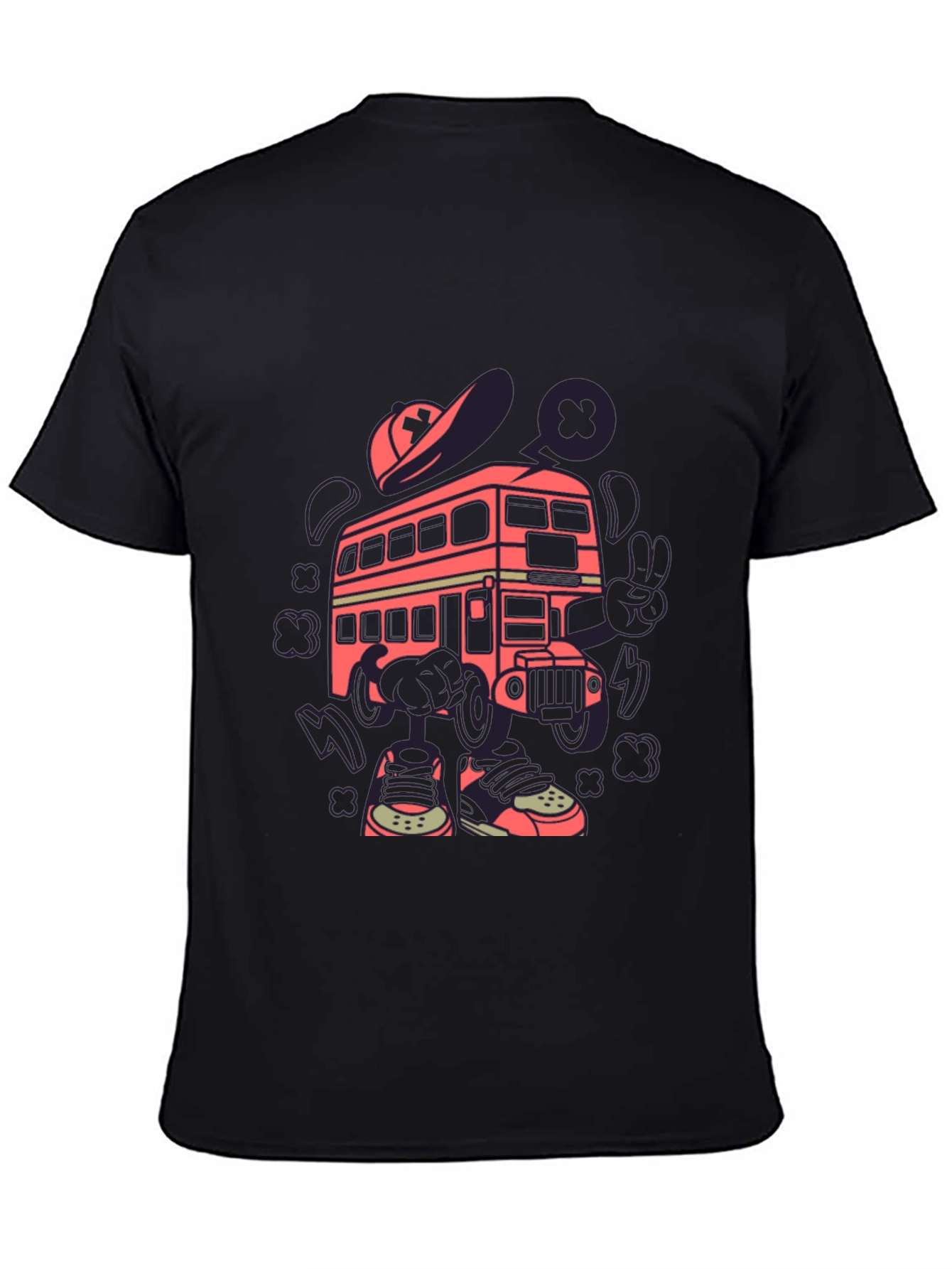 Cartoon Bus Graphic Tee - Quirky Black T-Shirt