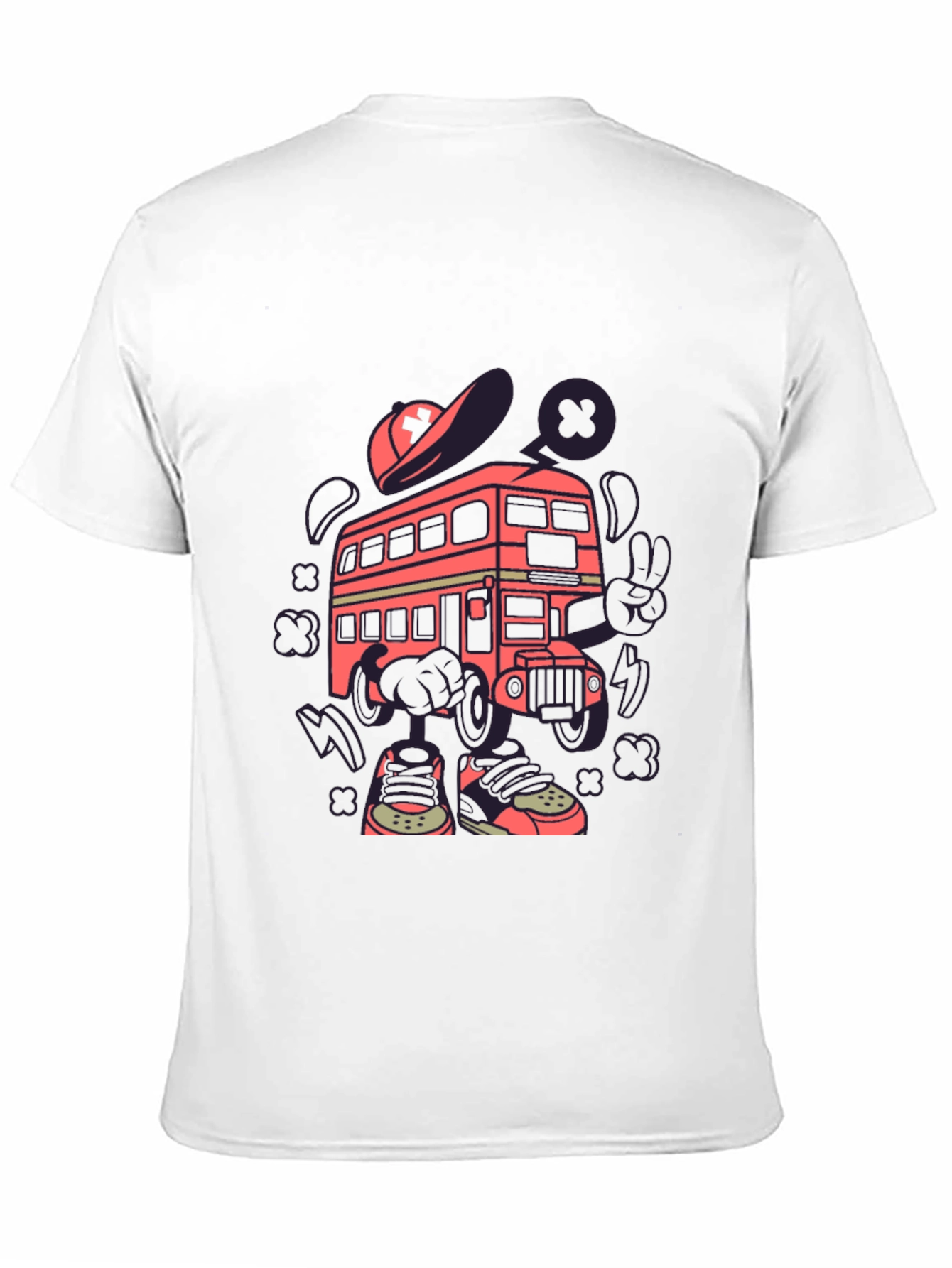 Cartoon Bus Graphic Tee - Quirky Black T-Shirt