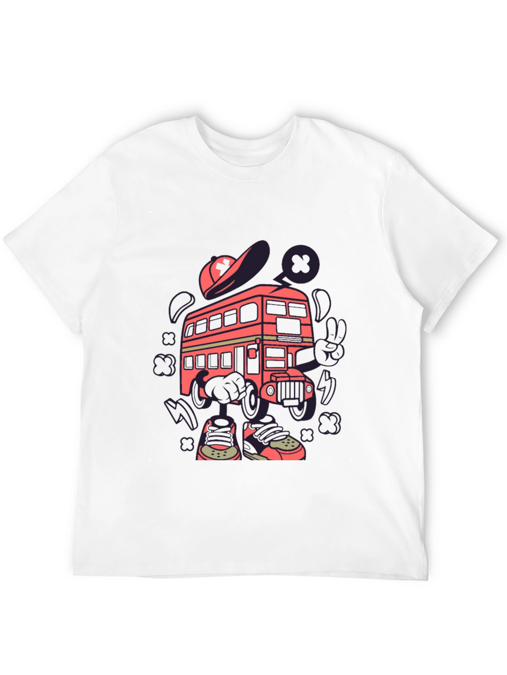 Cartoon Bus Graphic Tee - Quirky Black T-Shirt