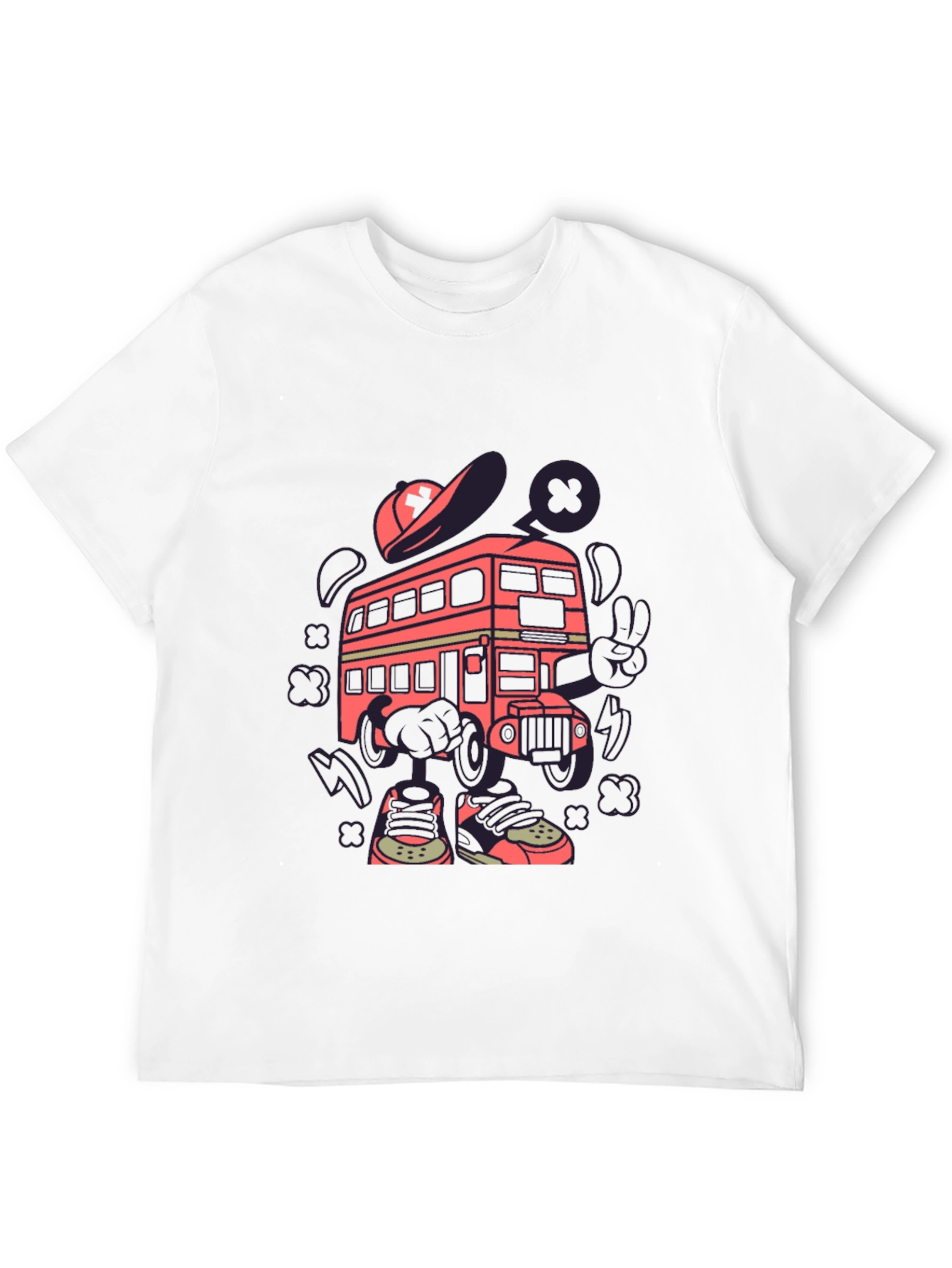 Cartoon Bus Graphic Tee - Quirky Black T-Shirt