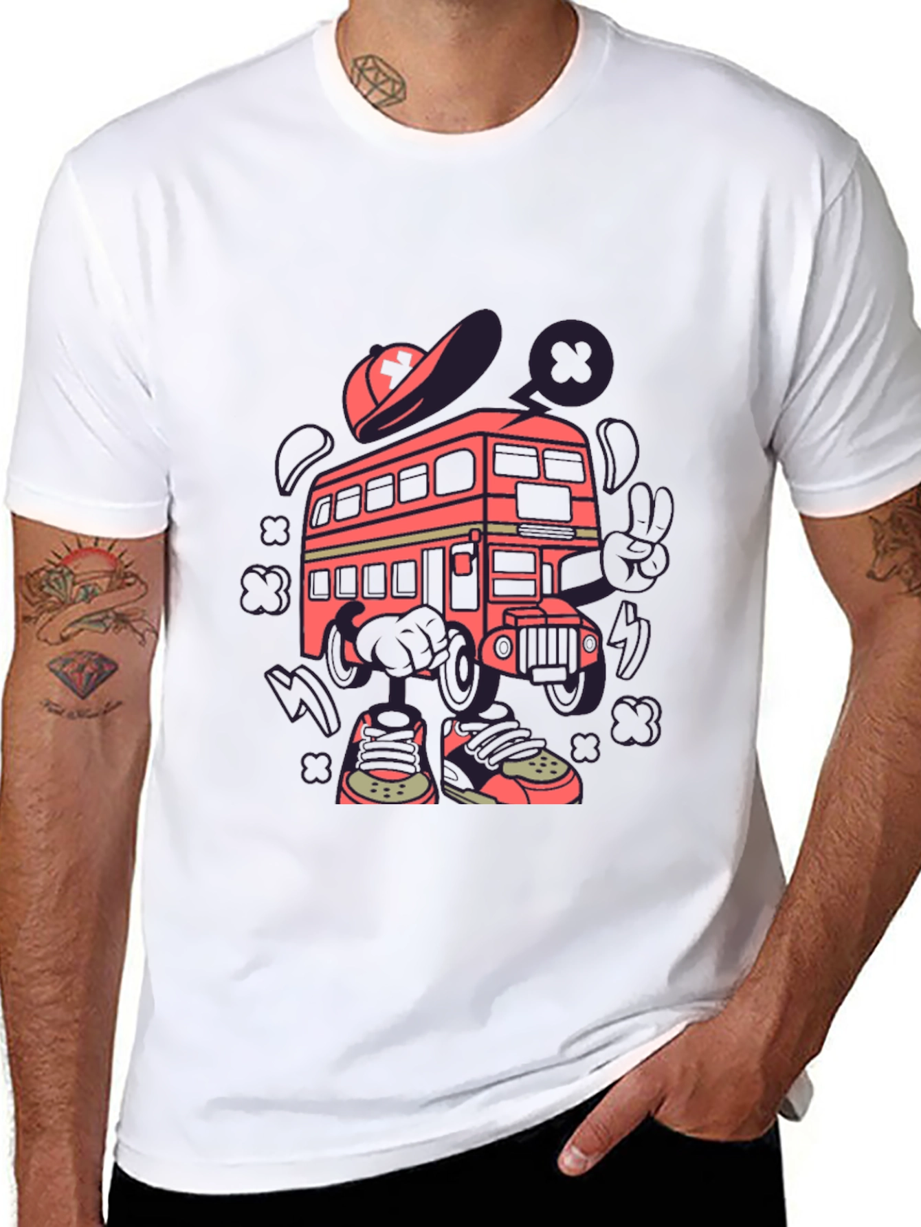Cartoon Bus Graphic Tee - Quirky Black T-Shirt