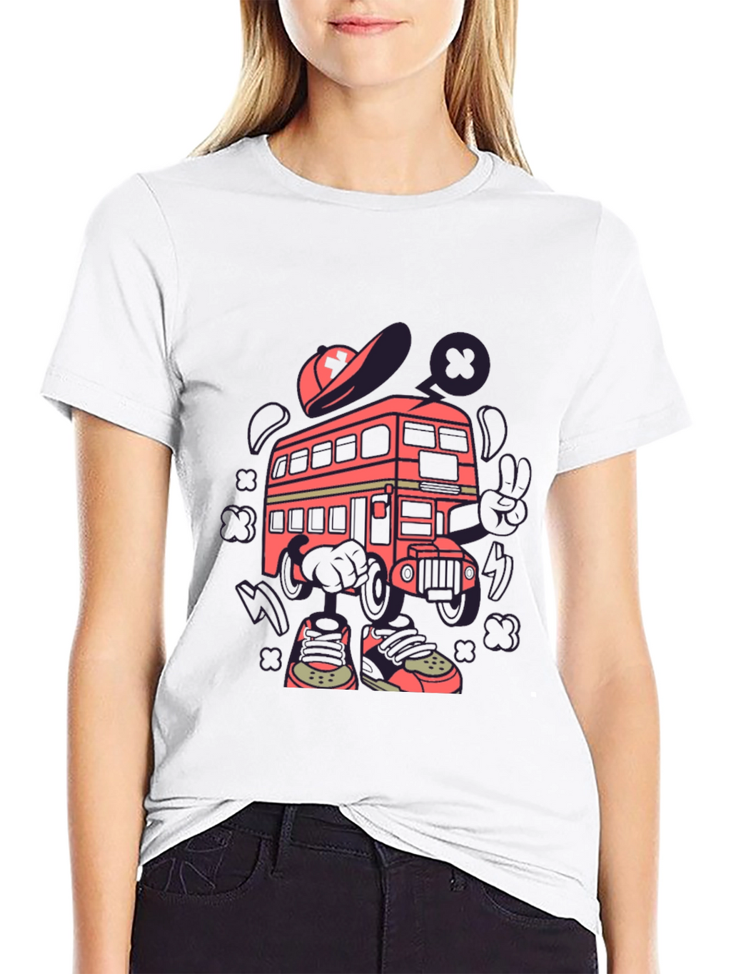 Cartoon Bus Graphic Tee - Quirky Black T-Shirt