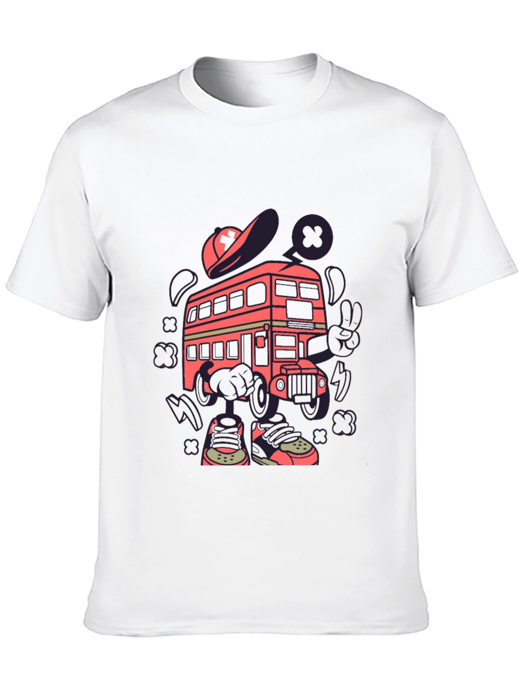 Cartoon Bus Graphic Tee - Quirky Black T-Shirt