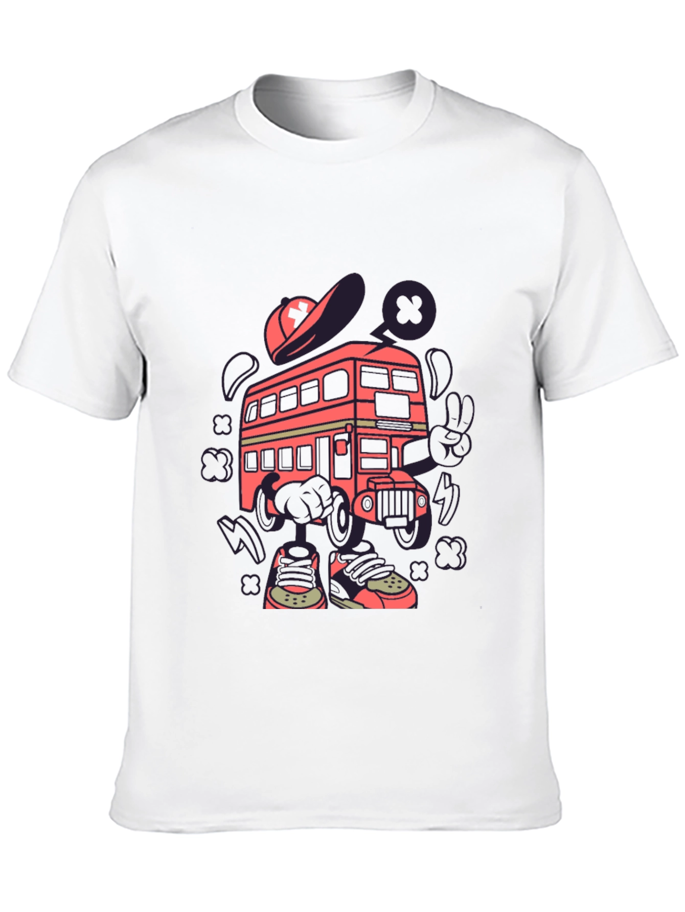Cartoon Bus Graphic Tee - Quirky Black T-Shirt
