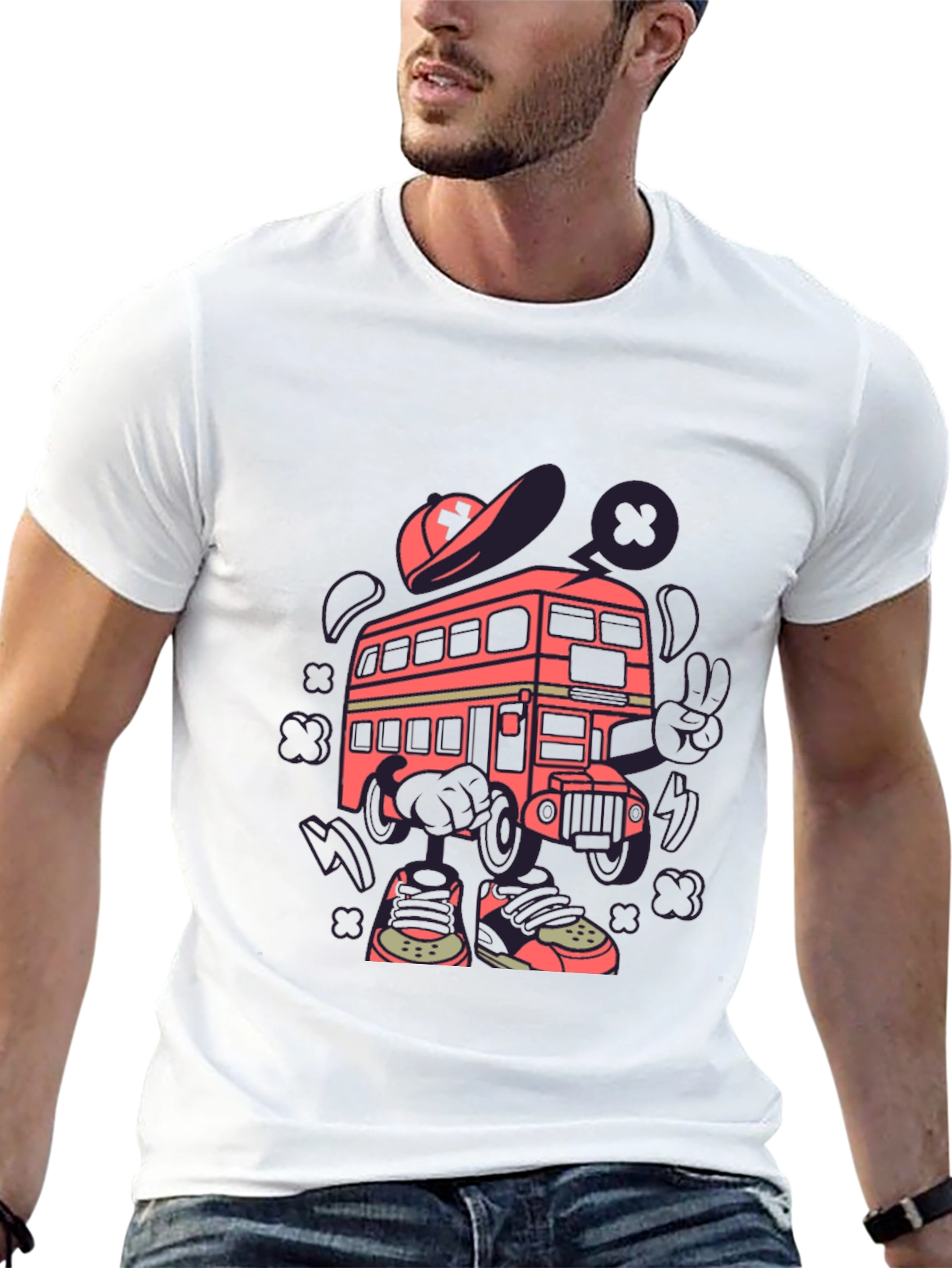 Cartoon Bus Graphic Tee - Quirky Black T-Shirt