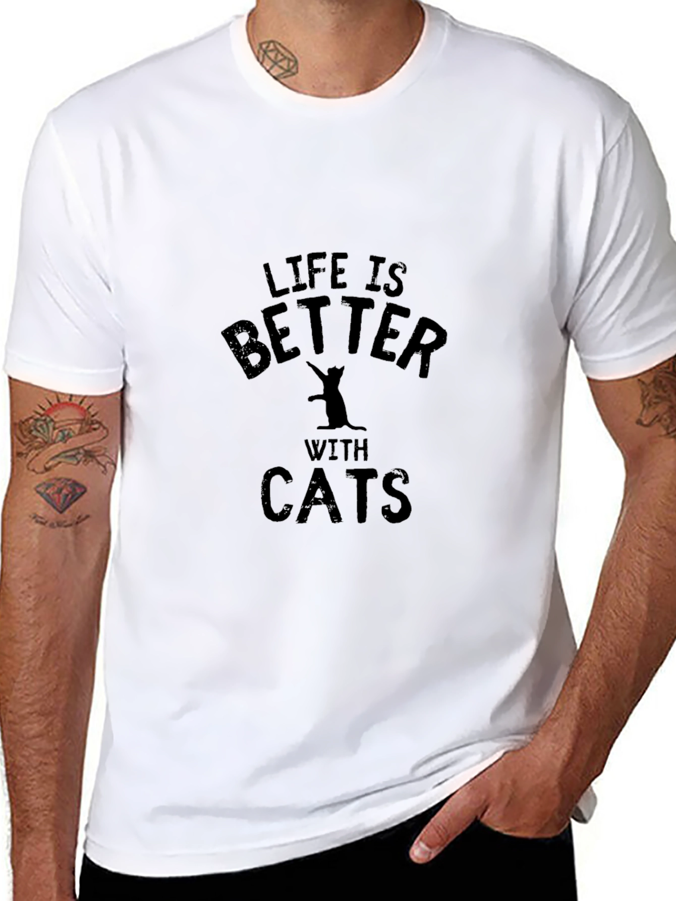 Life is Better with Cats Black T-Shirt