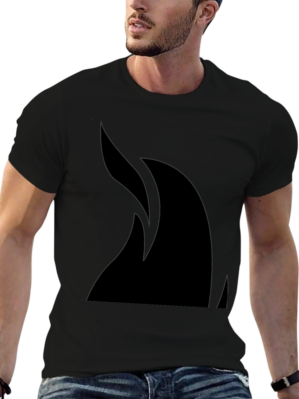 Sleek Black T-Shirt with Abstract Flame Design