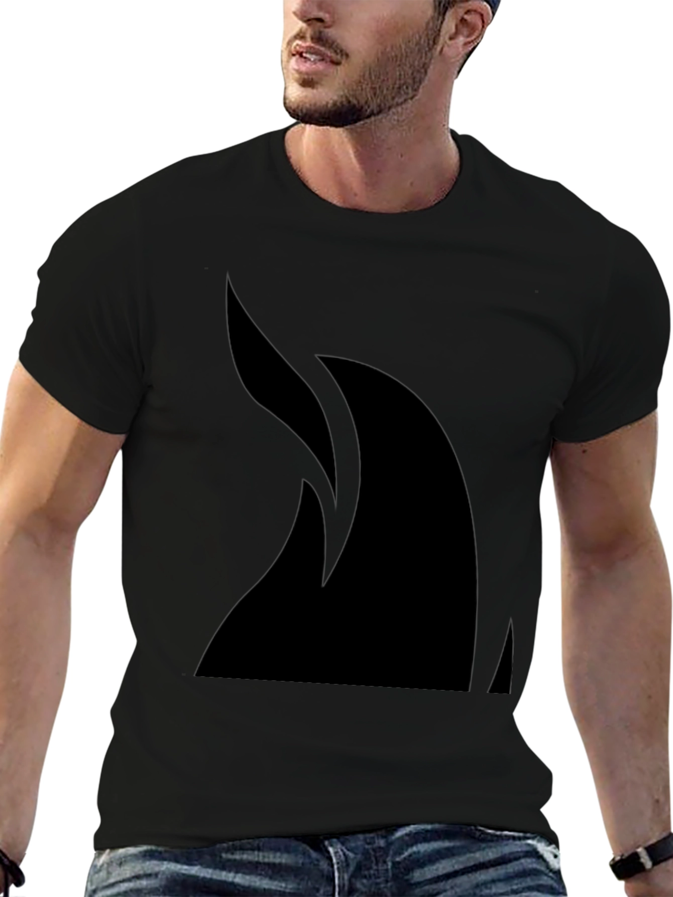 Sleek Black T-Shirt with Abstract Flame Design