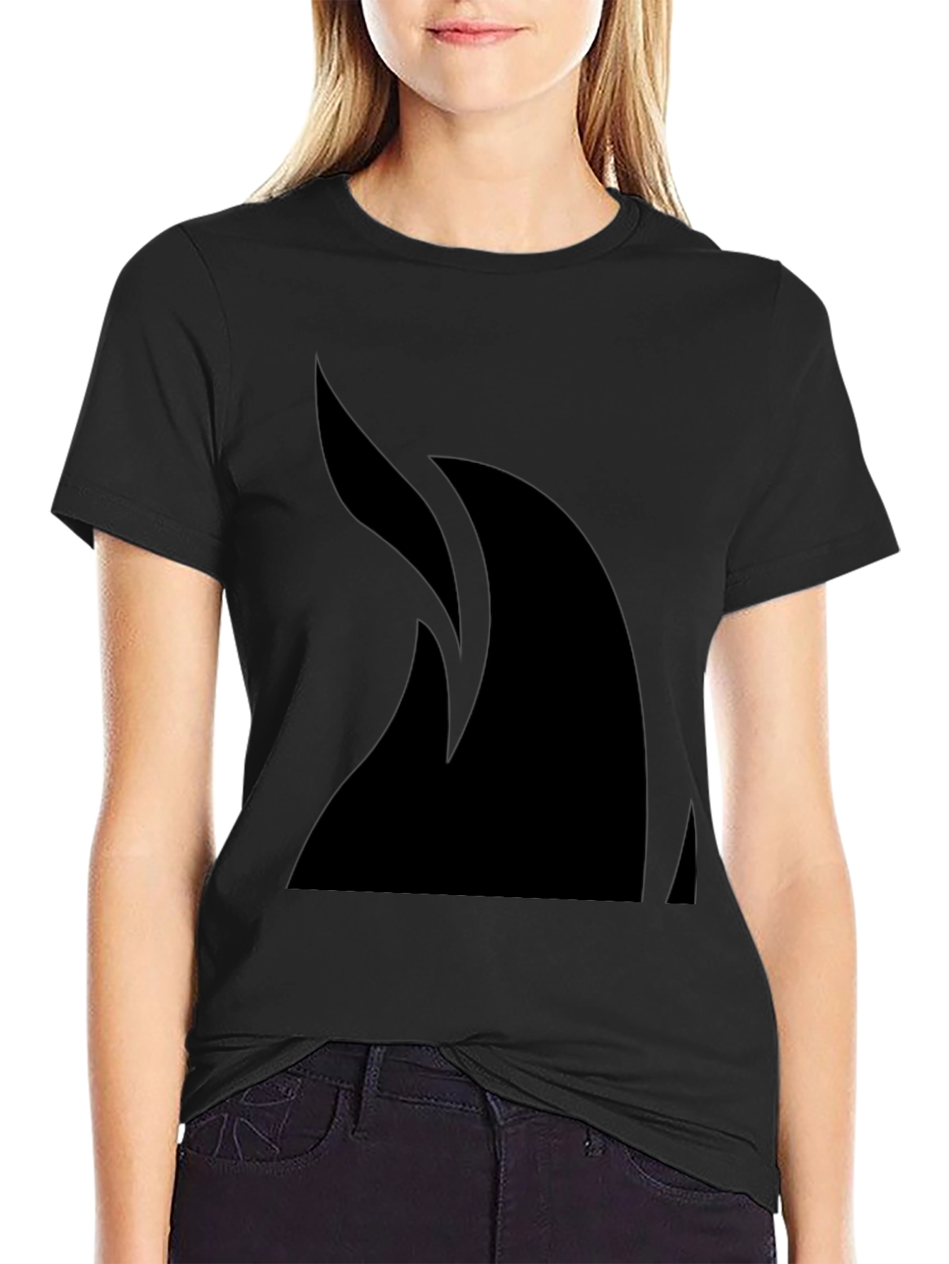 Sleek Black T-Shirt with Abstract Flame Design