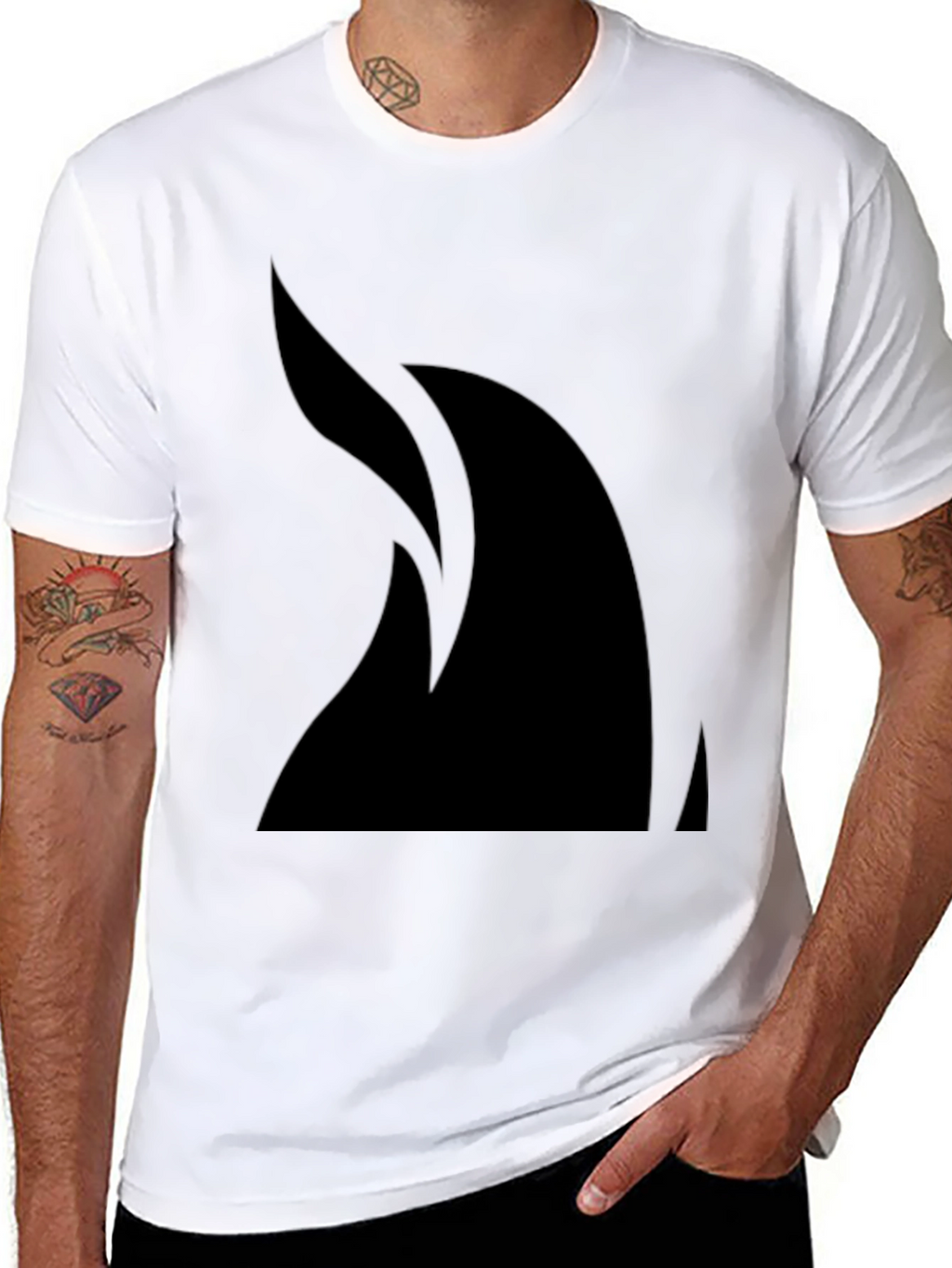 Sleek Black T-Shirt with Abstract Flame Design
