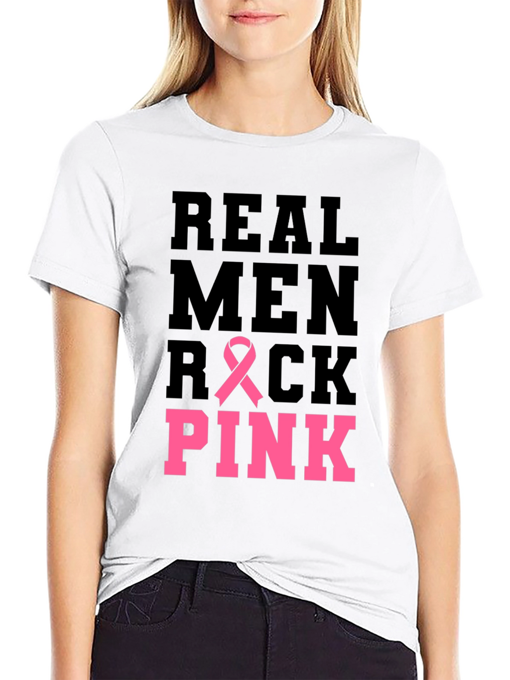Real Men Rock Pink Breast Cancer Awareness T-Shirt