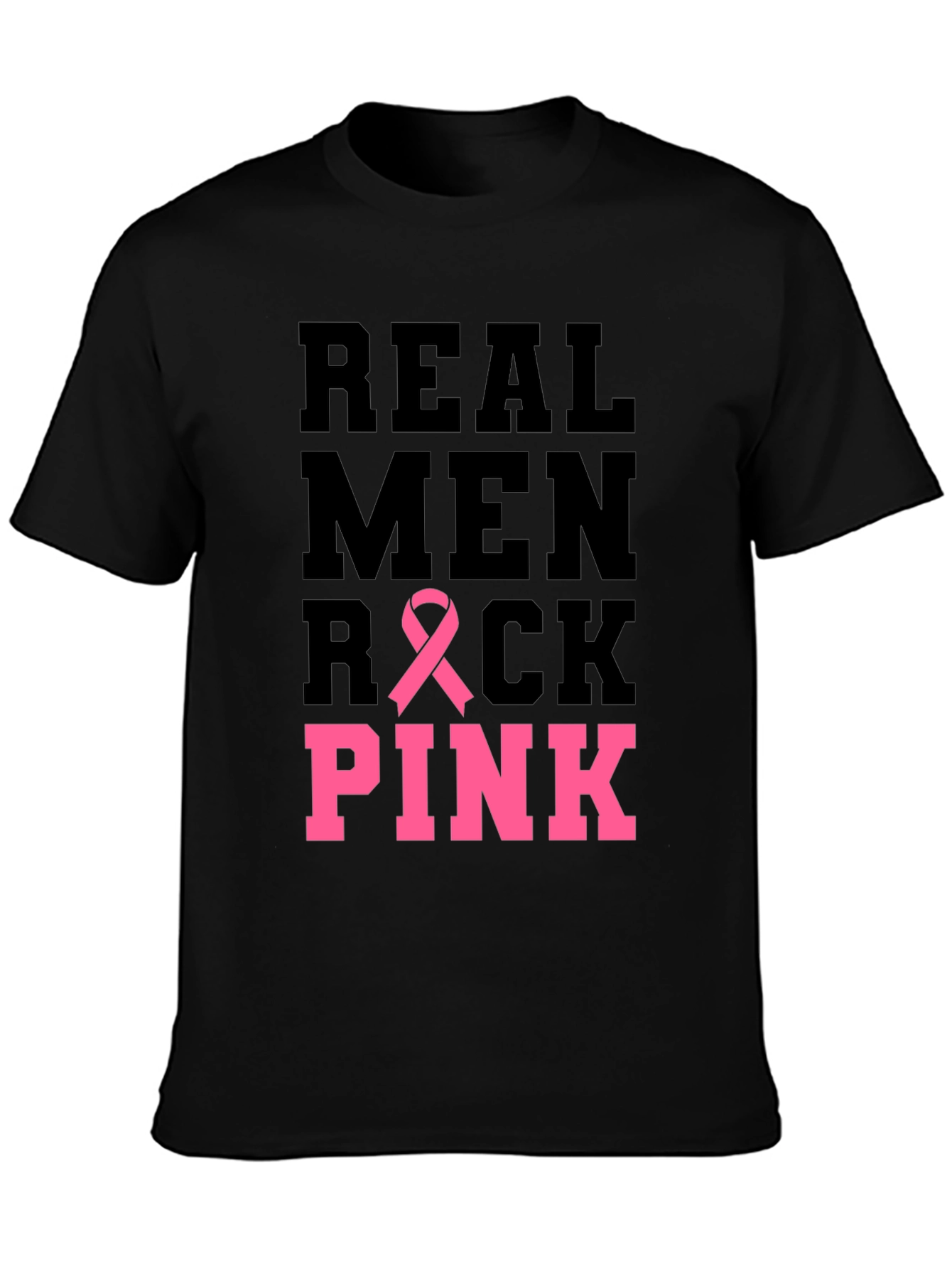 Real Men Rock Pink Breast Cancer Awareness T-Shirt