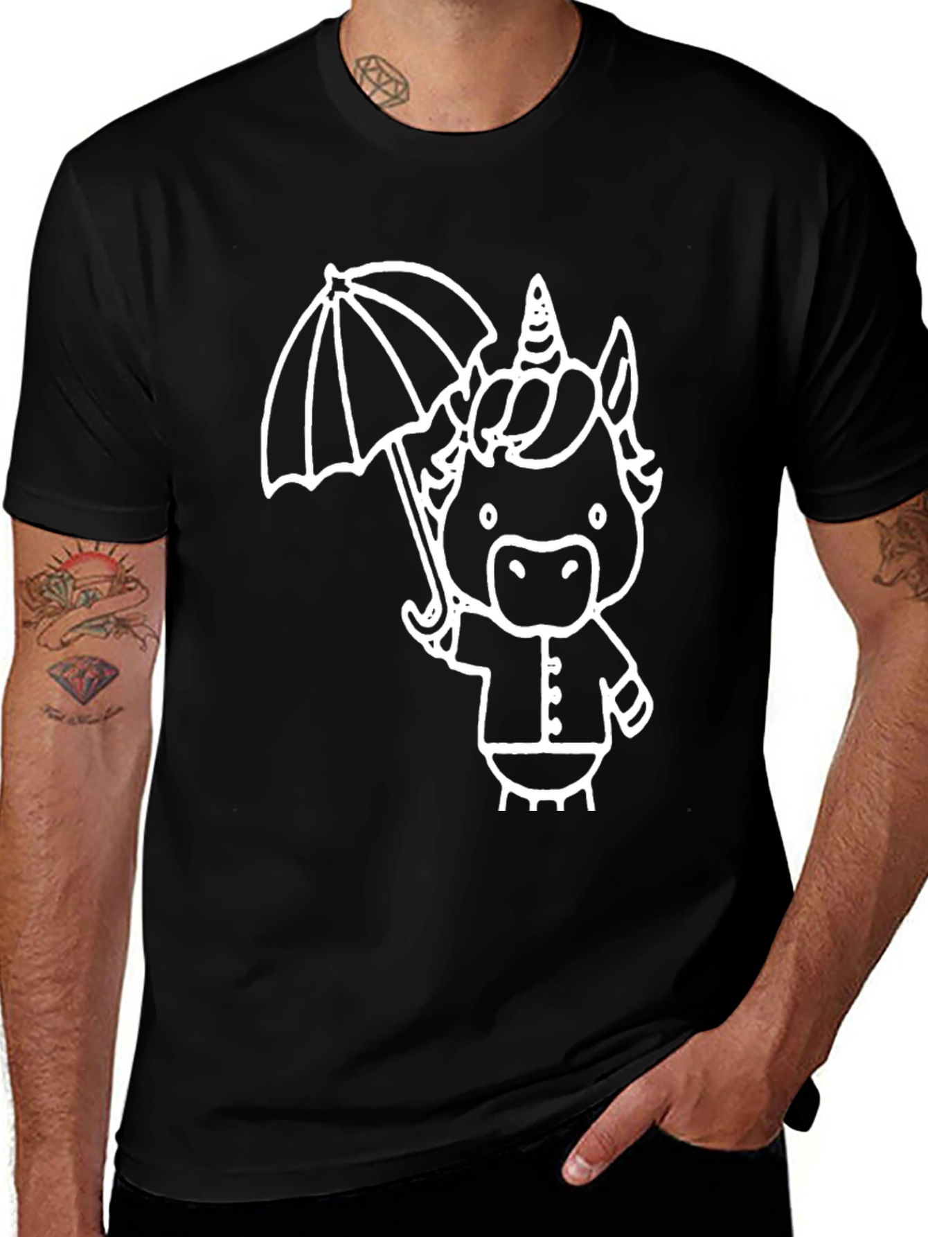 Unicorn Umbrella Graphic Tee - Black