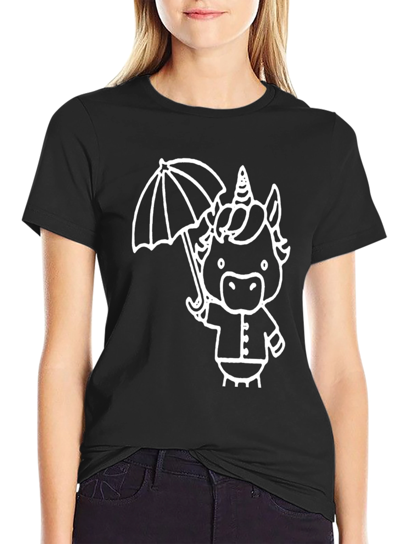 Unicorn Umbrella Graphic Tee - Black