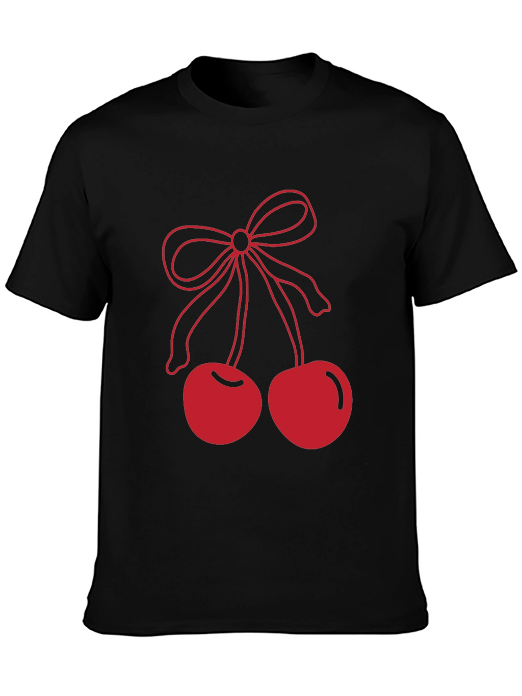 Red Cherry Bow Graphic Black T-Shirt