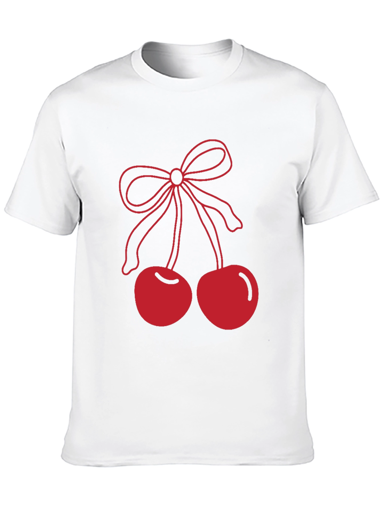 Red Cherry Bow Graphic Black T-Shirt