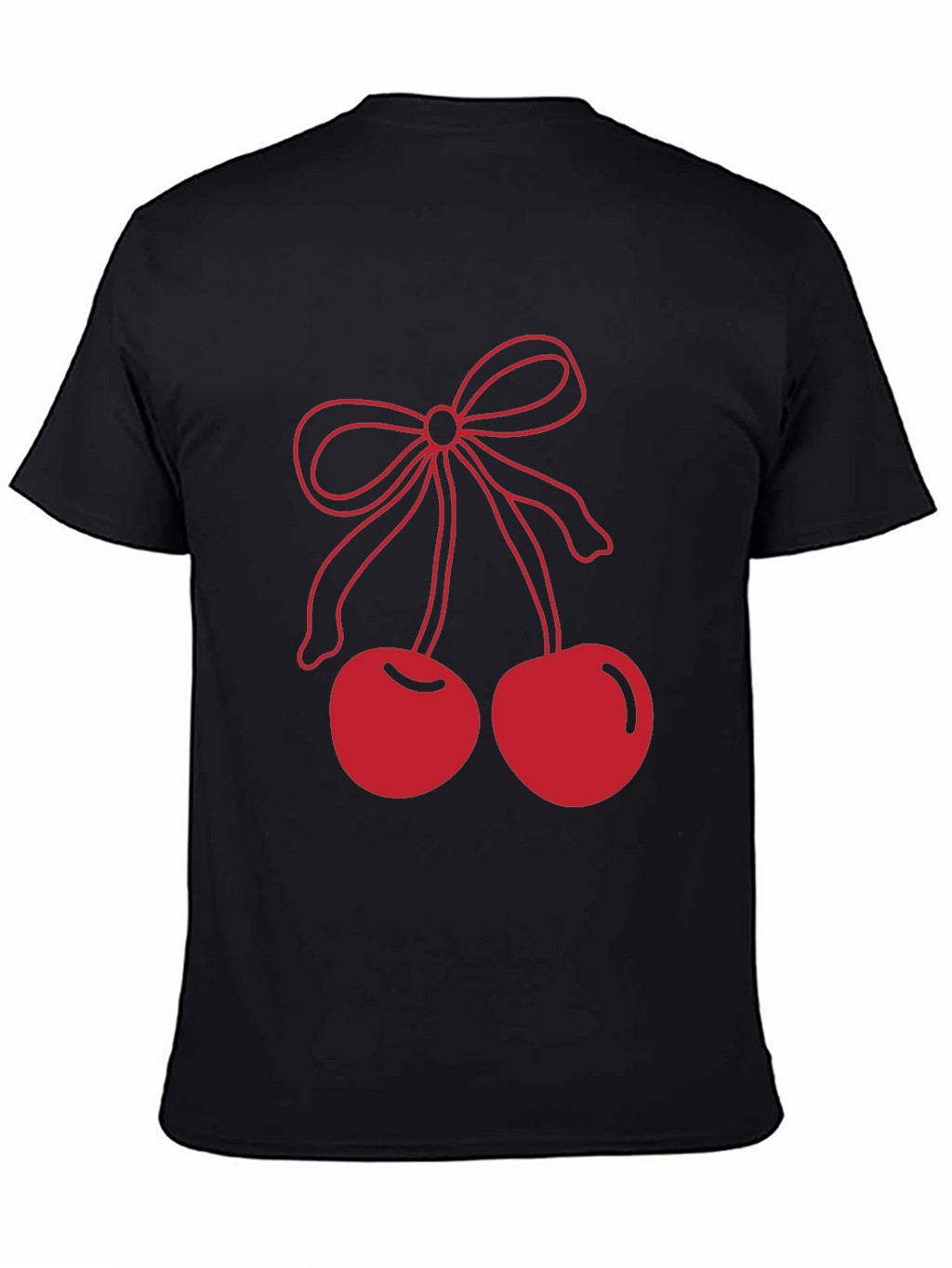 Red Cherry Bow Graphic Black T-Shirt