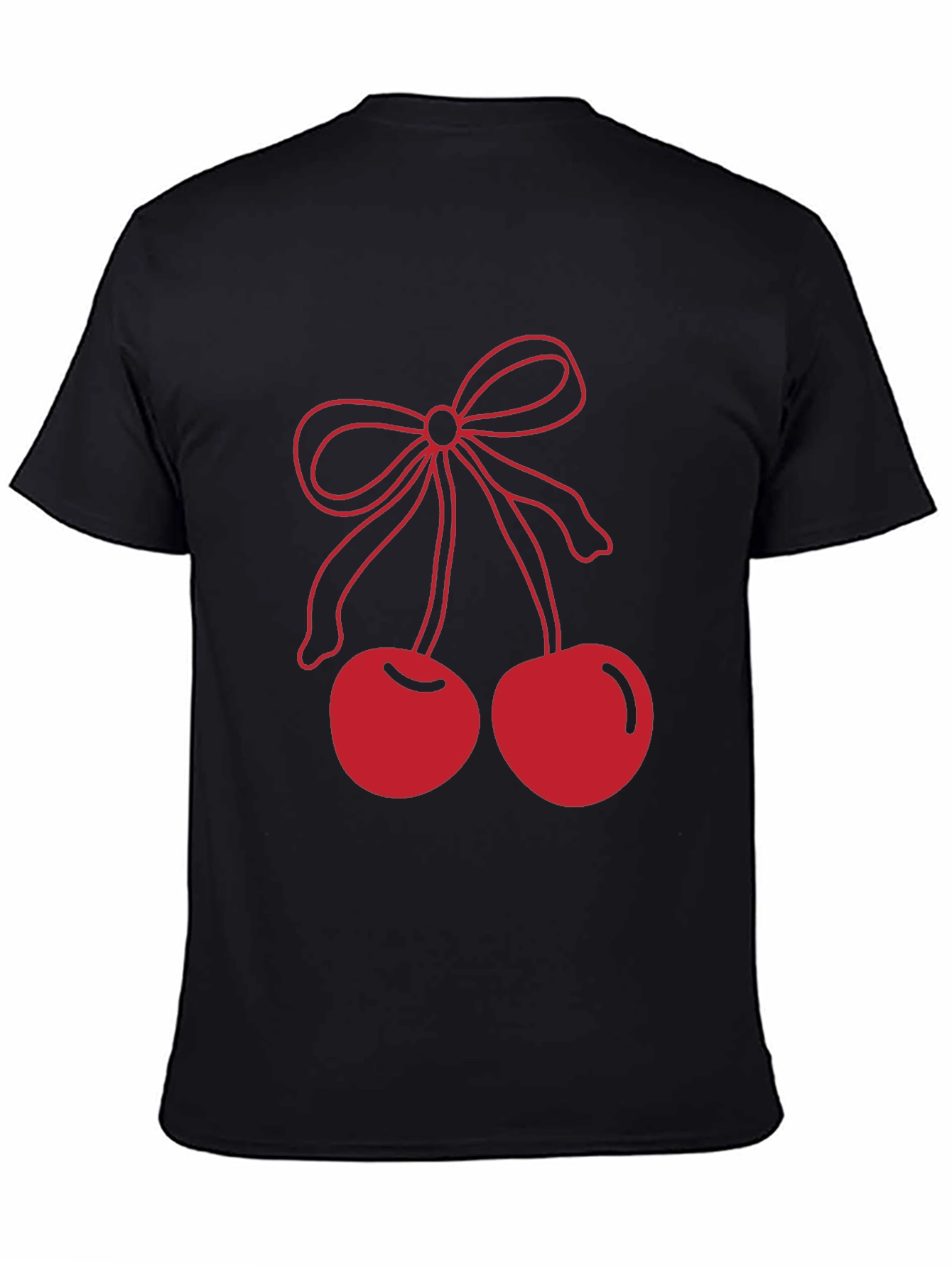 Red Cherry Bow Graphic Black T-Shirt